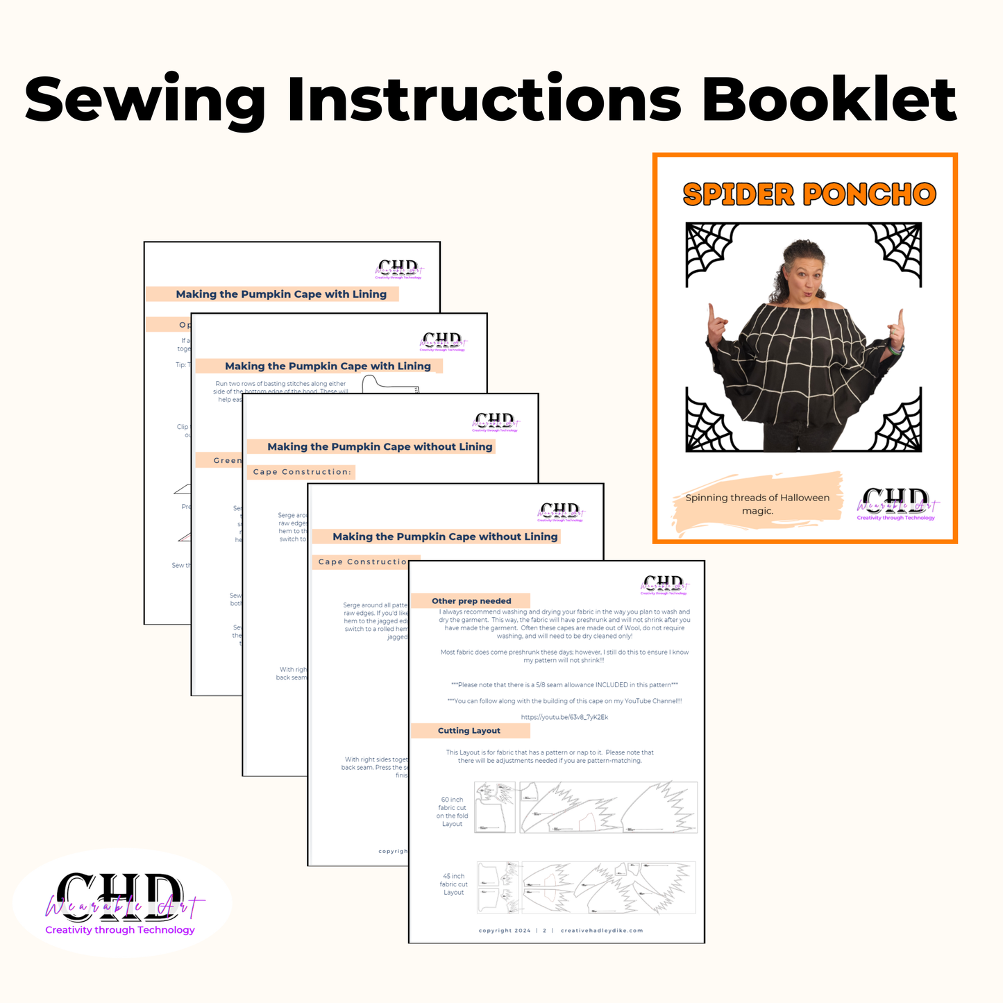 Spider Web Poncho Sewing Pattern PDF and Projector Instructions with Video Tutorial Sizes XS-5XL