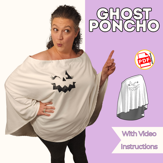 Ghost Poncho PDF Sewing Pattern with Printable  & Projector Files and Step-by-Step Sew Along Video Sizes XS-5XL