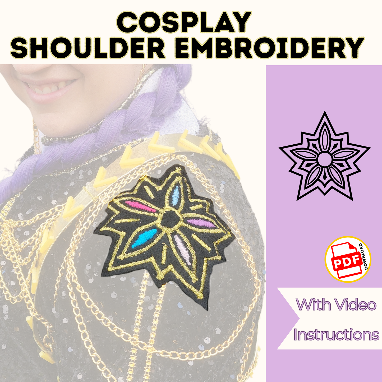 Golden Shoulder Flower Embroidery Pattern K-Pop Inspired Costume Accessory - 7 Size options