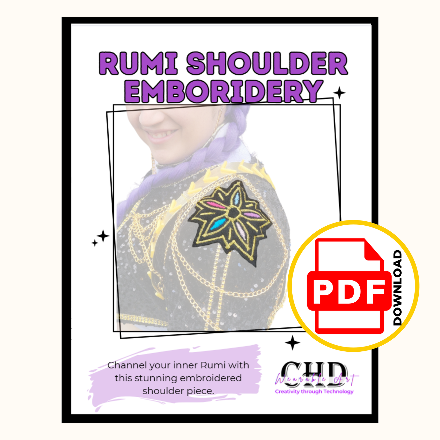 Golden Shoulder Flower Embroidery Pattern K-Pop Inspired Costume Accessory - 7 Size options