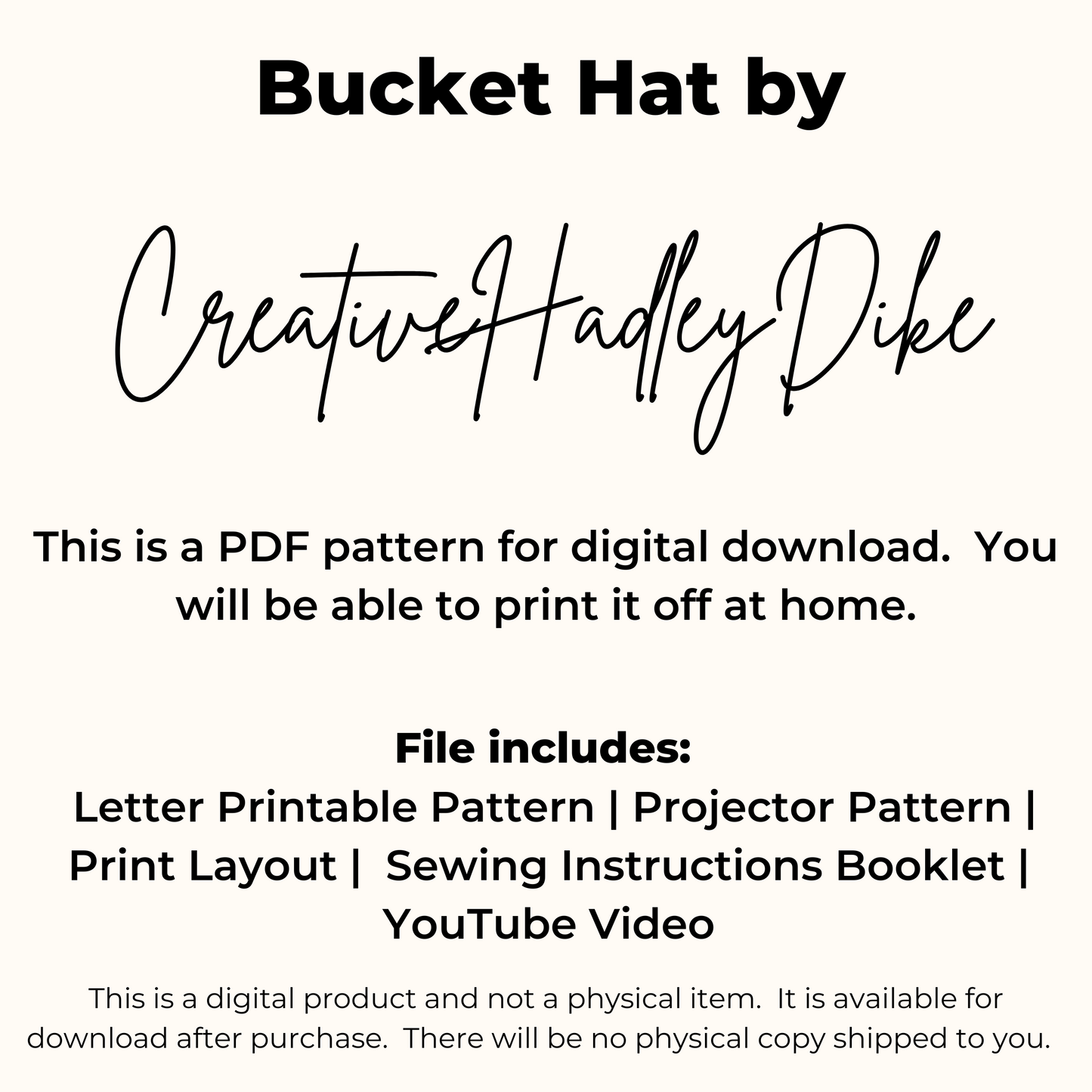DIY Bucket Hat PDF Pattern & Tutorial | Instant Download with YouTube Sew-Along | Printable or Projector Friendly Sewing Guide
