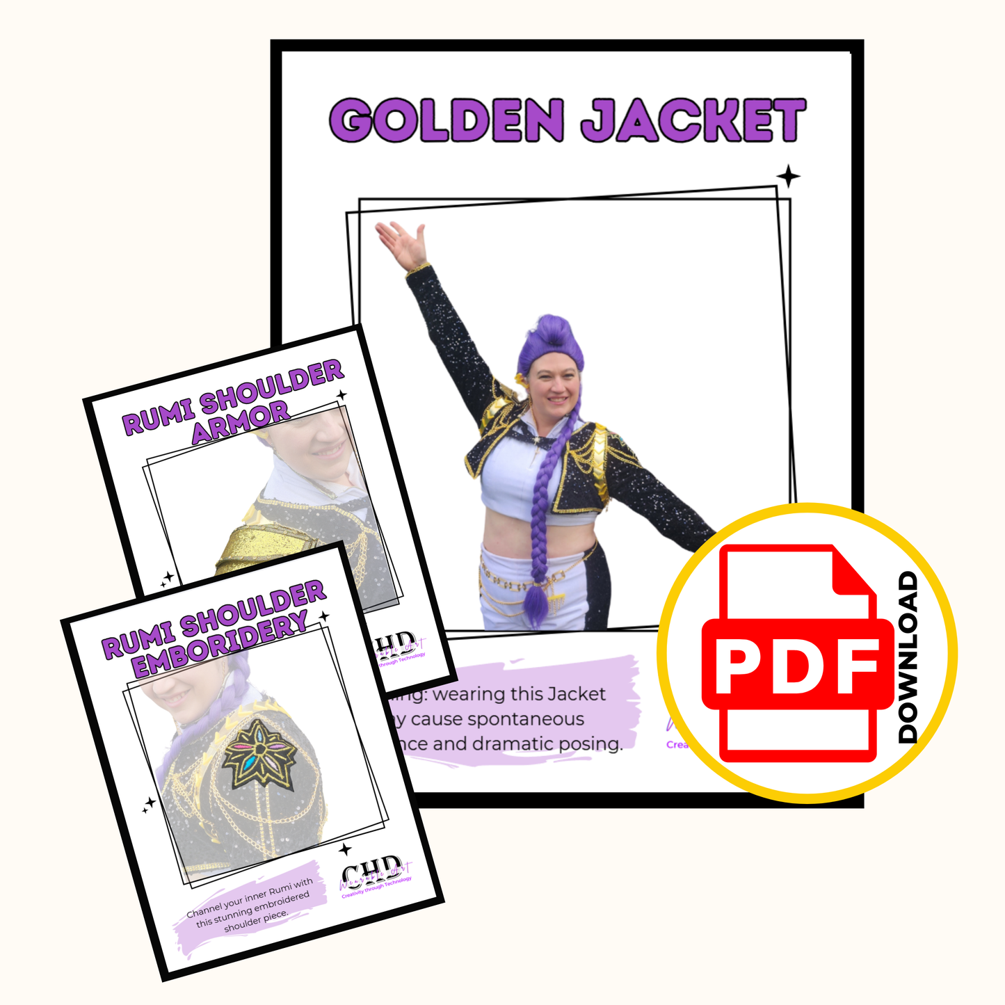 Black & Gold Fantasy Jacket Sewing Pattern, K-Pop Inspired Cosplay, 18 Sizes (PDF and Projector Files)