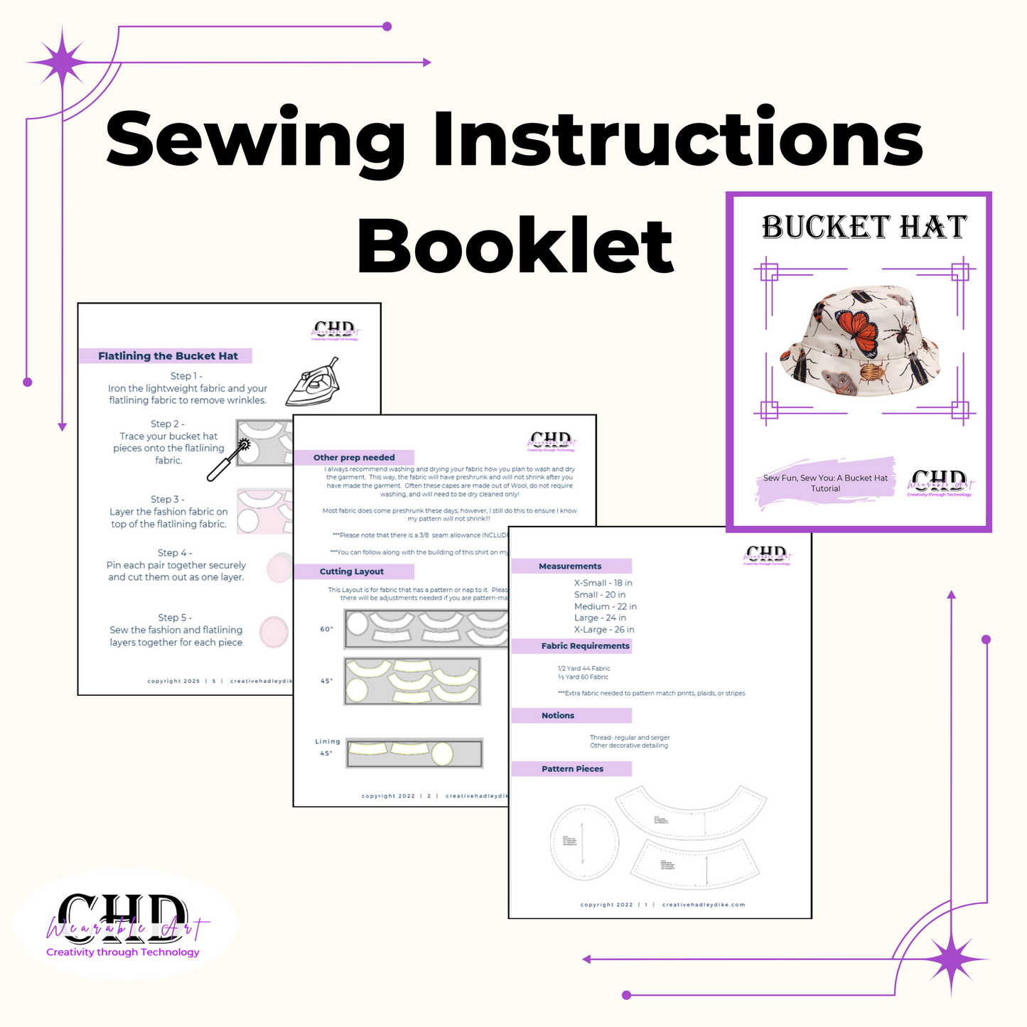 DIY Bucket Hat PDF Pattern & Tutorial | Instant Download with YouTube Sew-Along | Printable or Projector Friendly Sewing Guide