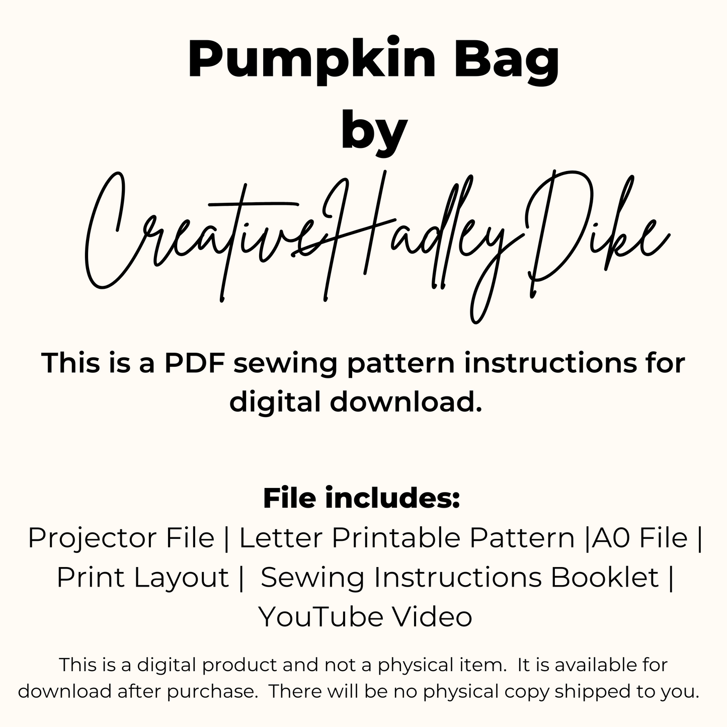 Pumpkin Bag Sewing Pattern: 8 Sizes, Video Tutorial (PDF and Projector Pattern files)
