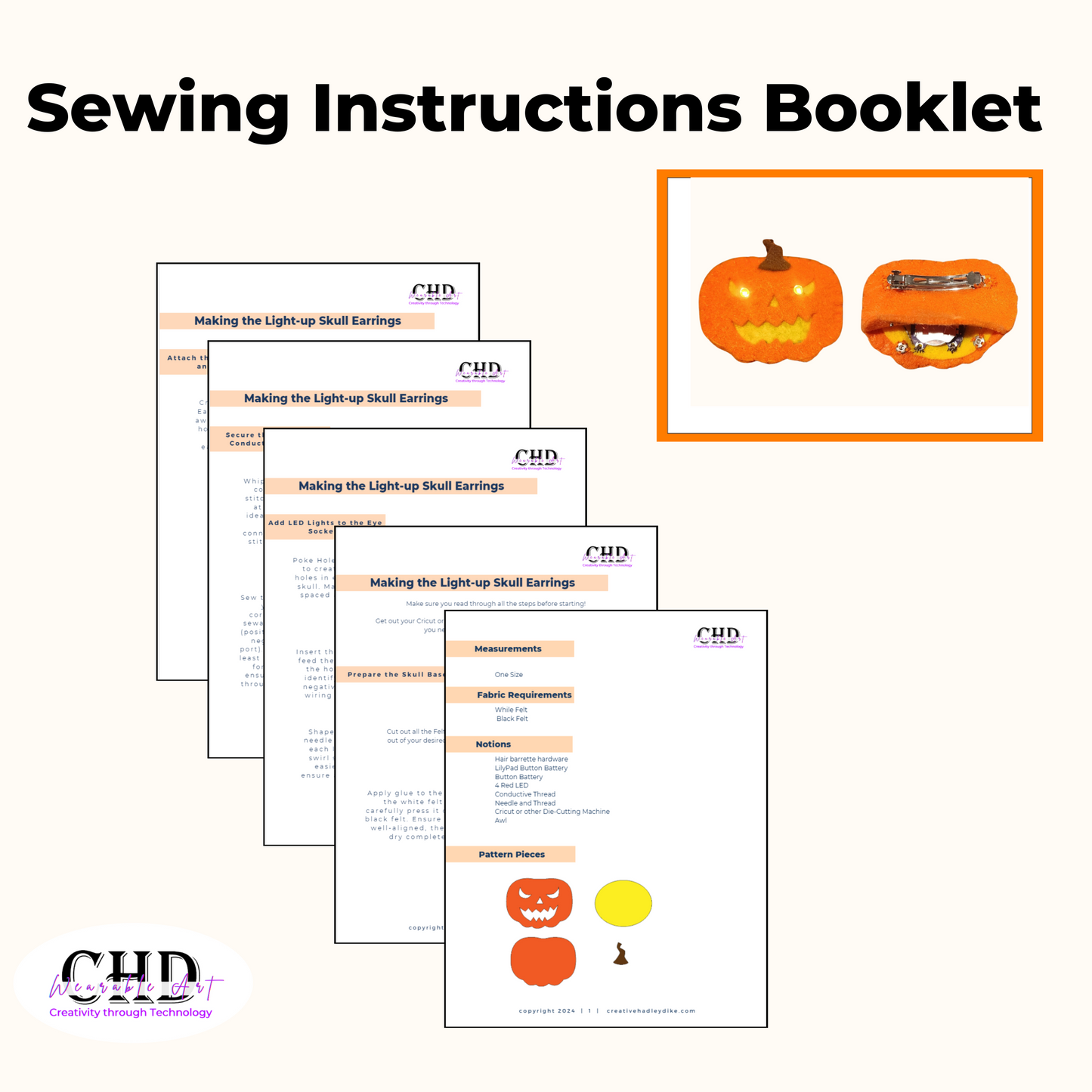 Pumpkin Hair Clip Sewing Pattern – Printable PDF & Video Tutorial with 4 Designs