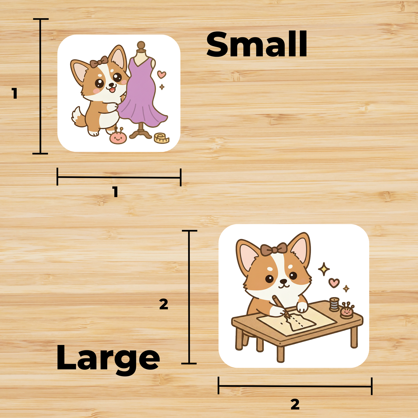 Corgi Dog Sewing Sticker Set – for Sewists & Crafters – 1" or 2" Vinyl Stickers