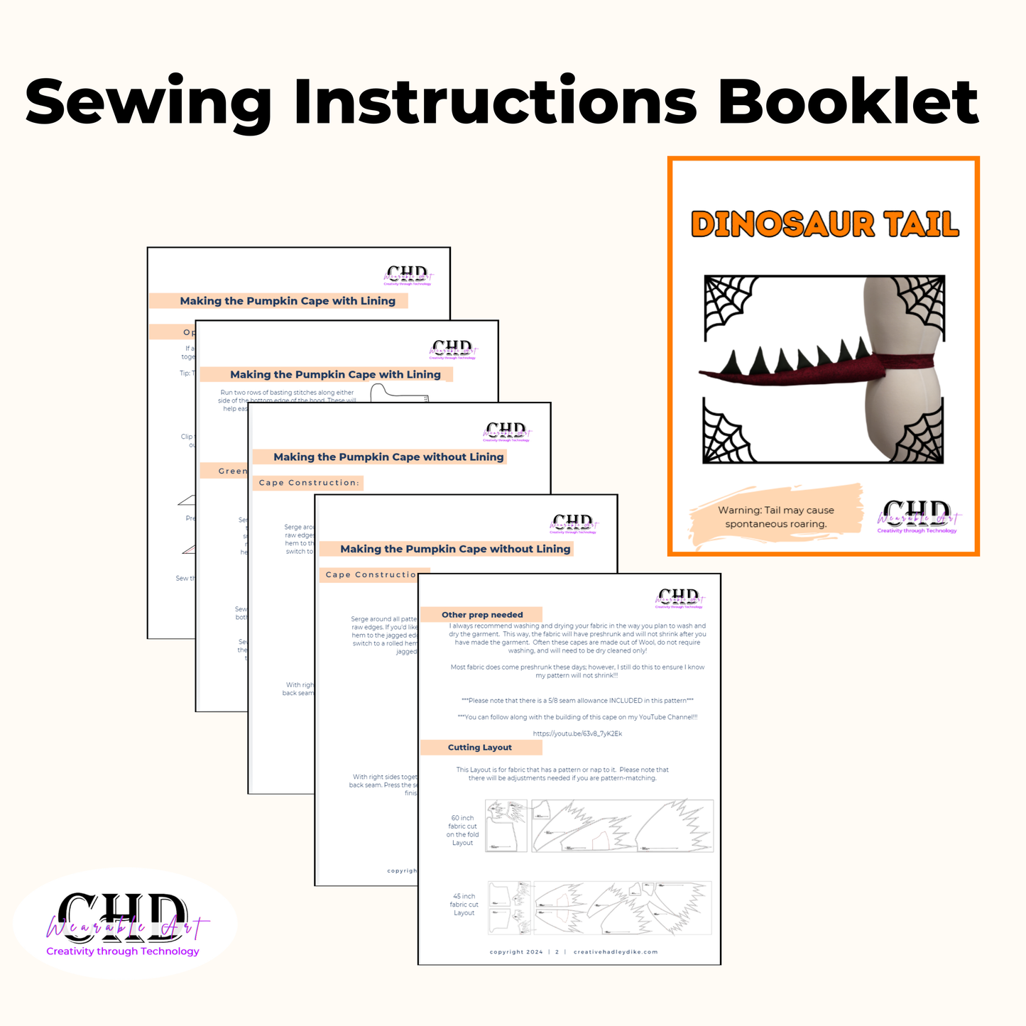 Dinosaur Tail Sewing Pattern PDF – 3 Lengths with Adjustable Waistband – Kids Costume
