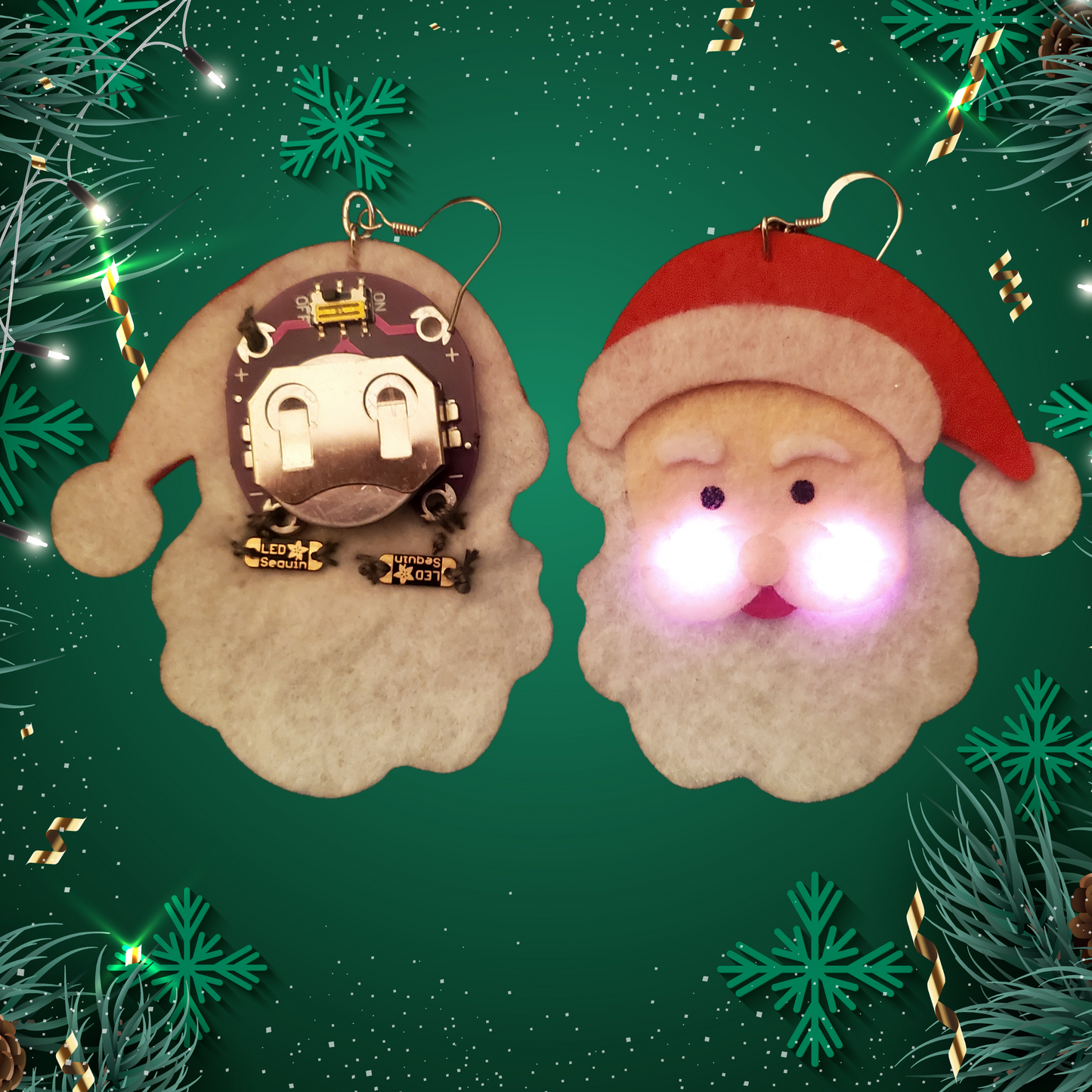 DIY Light-Up Santa Earrings Pattern | Light-Up Santa Earrings | DIY Santa Earrings | Cricut Santa Earrings | Cricut Light-Up Santa Earrings