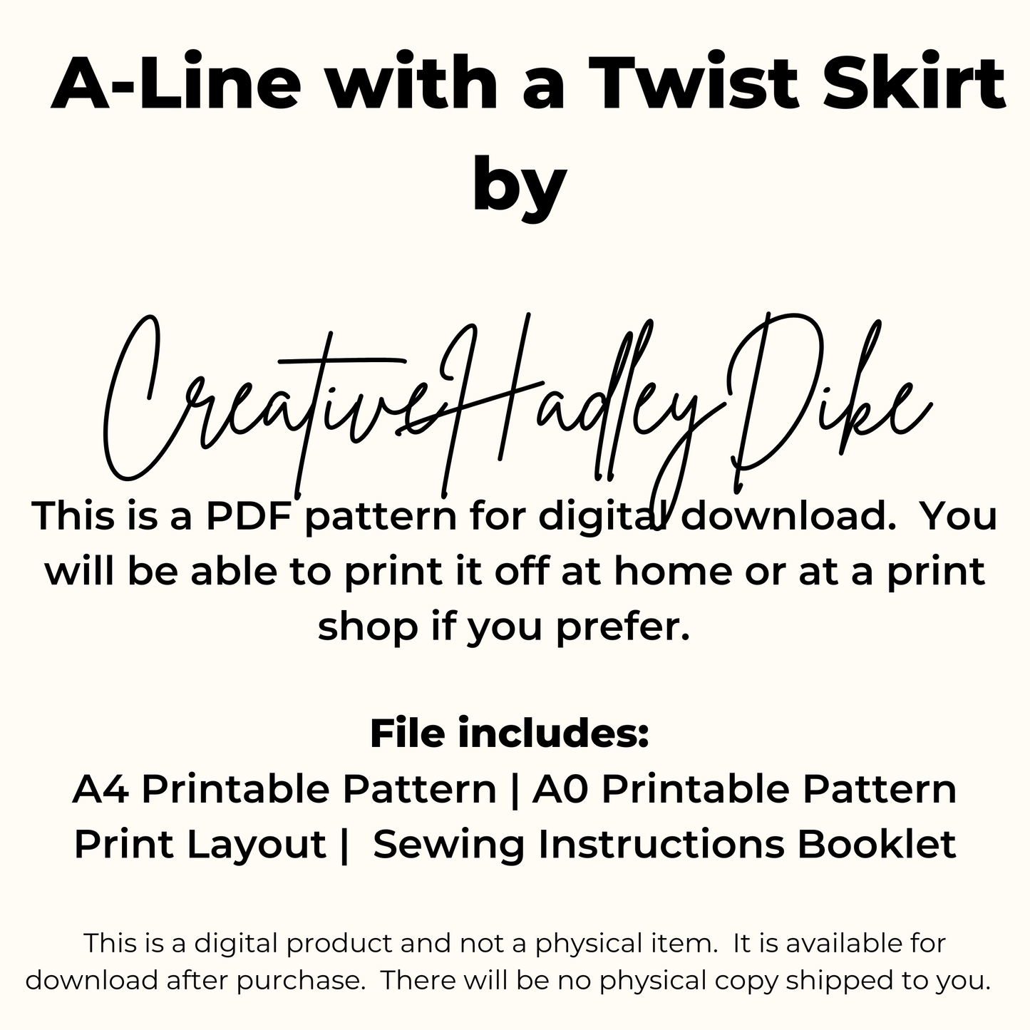 A-line Skirt with a Twist PDF Sewing Pattern
