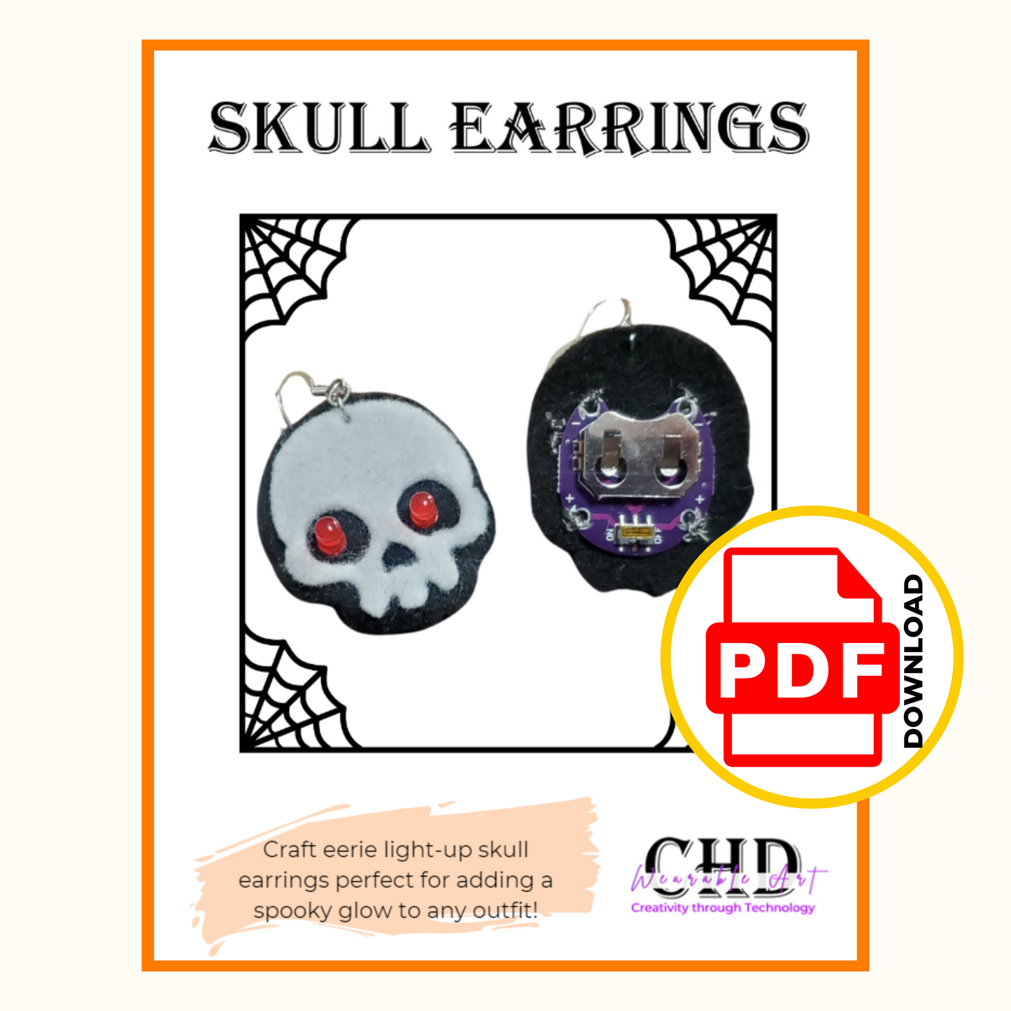 Light-Up Skull Earrings Sewing Pattern – Beginner Friendly DIY Halloween Craft 💀✨