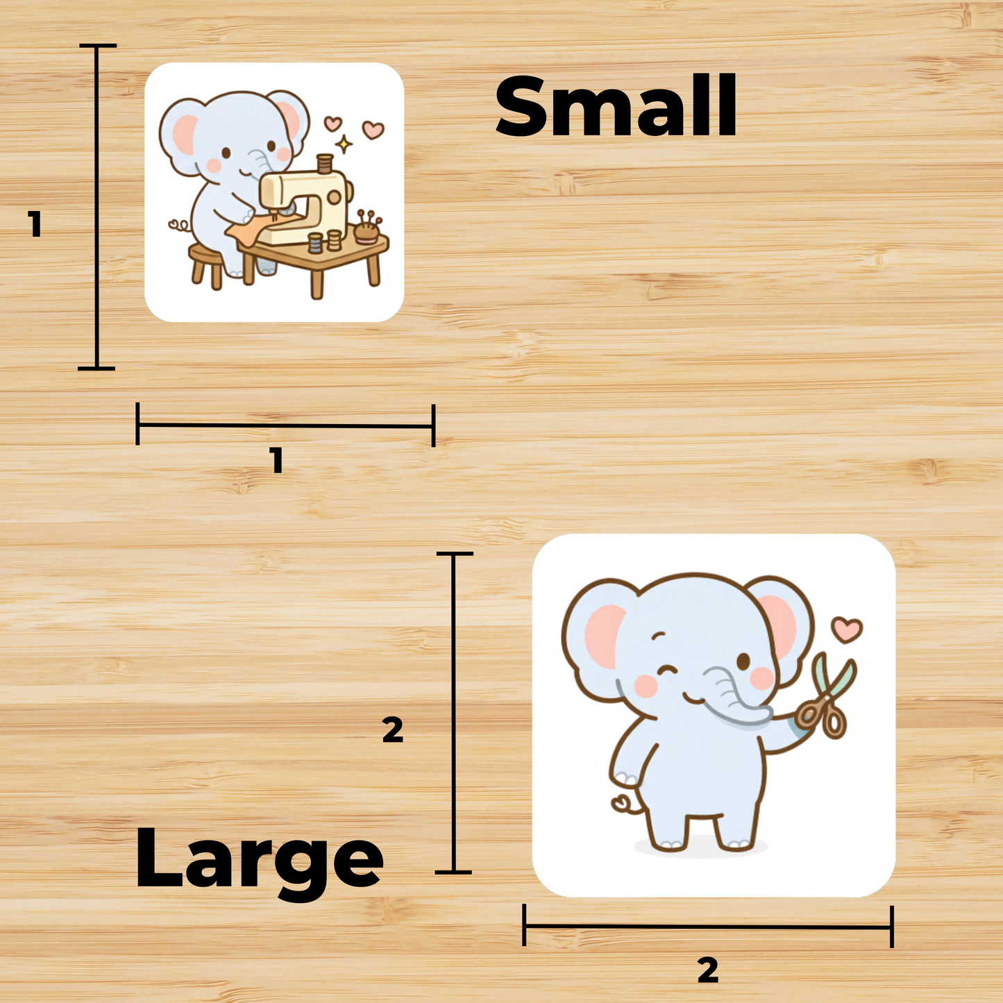 Elephant Sewing Sticker Set – for Sewists & Crafters – 1" or 2" Vinyl Stickers