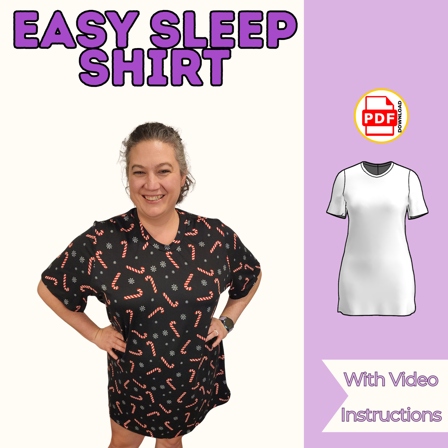 Easy Sleep Shirt Sewing Pattern – Beginner Knit Pajama Top PDF 17 Sizes