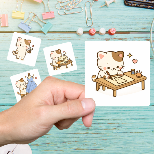 Tan Cat Sewing Sticker Set –  for Sewists & Crafters – 1" or 2" Vinyl Stickers