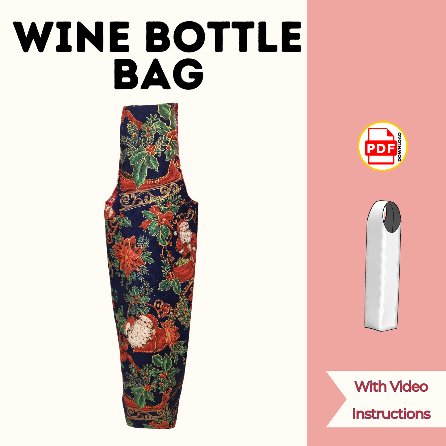 Wine Bottle Bag Sewing Pattern Reusable Gift Bag Beginner Friendly PDF Tutorial