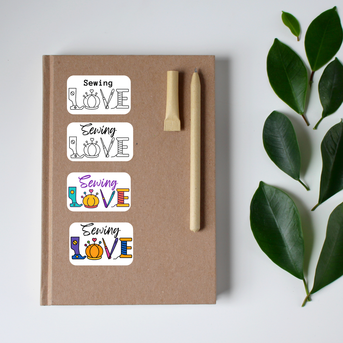 Sewing Love Sticker – Black & White or Color – Glossy Vinyl sticker