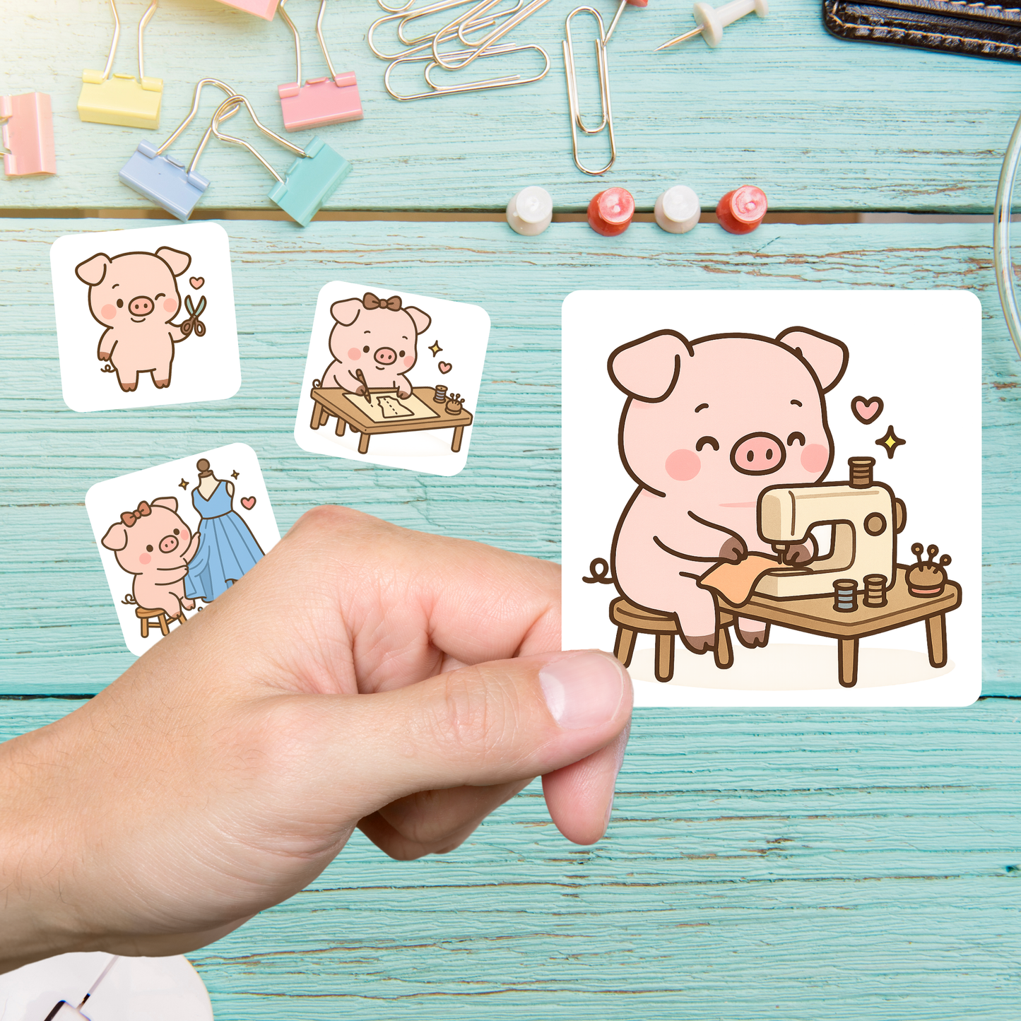 Pig Sewing Sticker Set –  for Sewists & Crafters – 1" or 2" Vinyl Stickers
