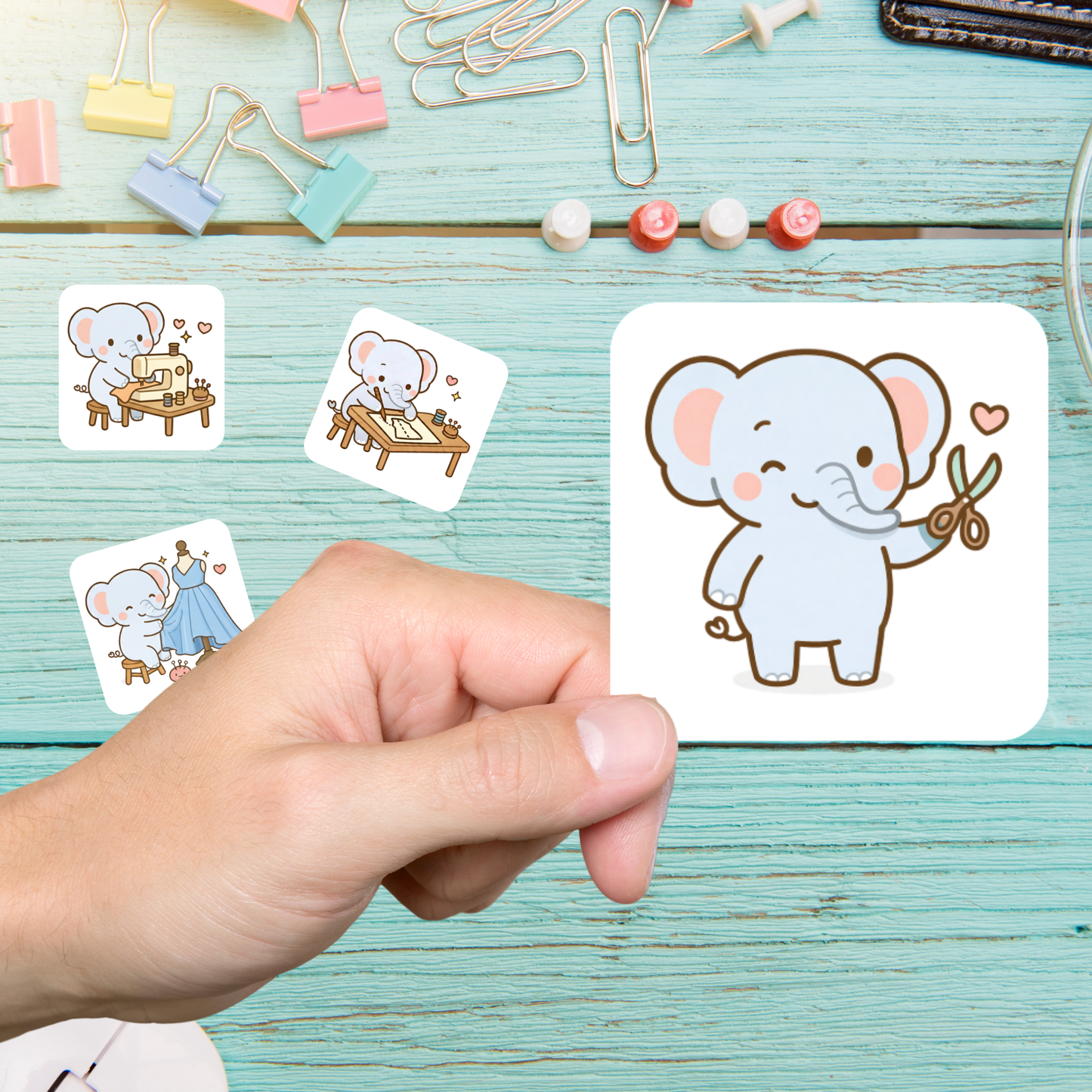 Elephant Sewing Sticker Set – for Sewists & Crafters – 1" or 2" Vinyl Stickers