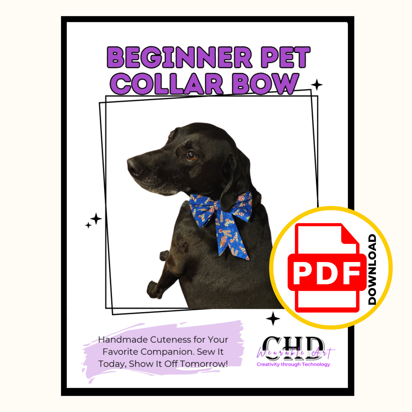 Pet Collar Bow Sewing Pattern, Easy Beginner PDF and Projector Files with 8 Sizes