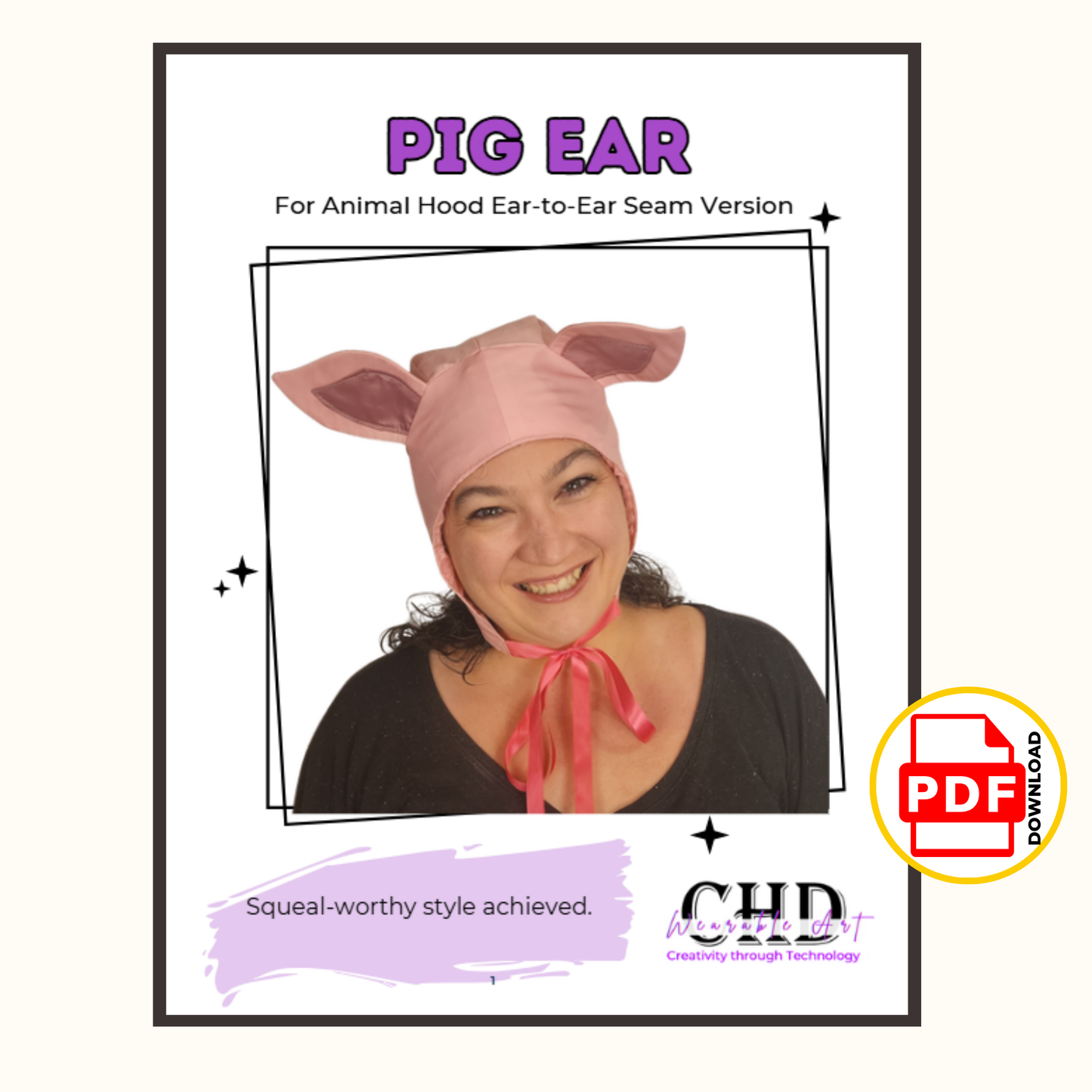Pig Hood Sewing Pattern, PDF + Projector  8-Sizes