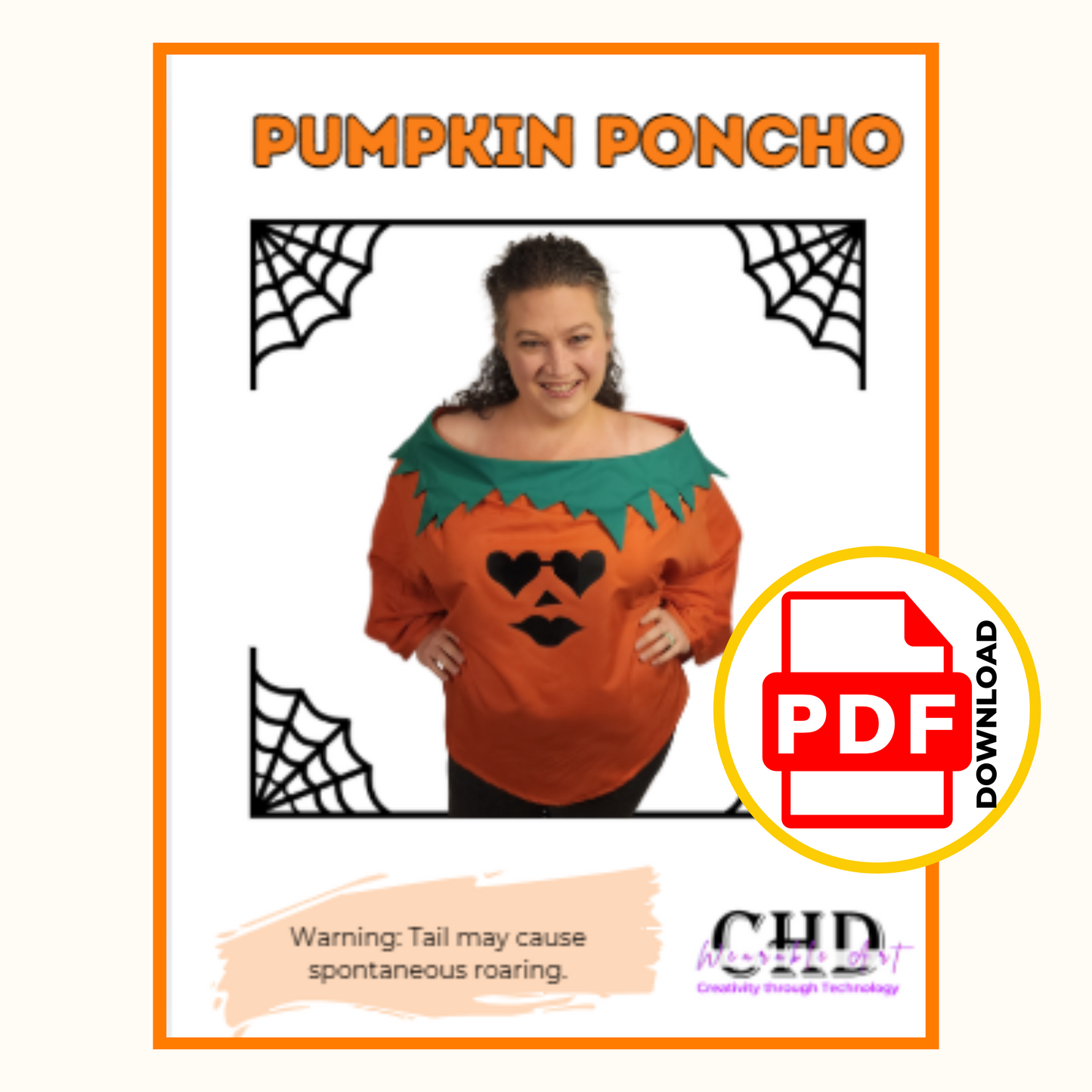 Pumpkin Poncho Sewing Pattern Printable and Projectable Files with 20 Face Options and Step by Step Video Tutorial Sizes XS-5XL