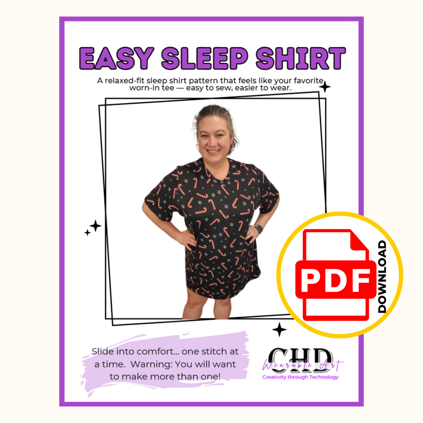 Easy Sleep Shirt Sewing Pattern – Beginner Knit Pajama Top PDF 17 Sizes