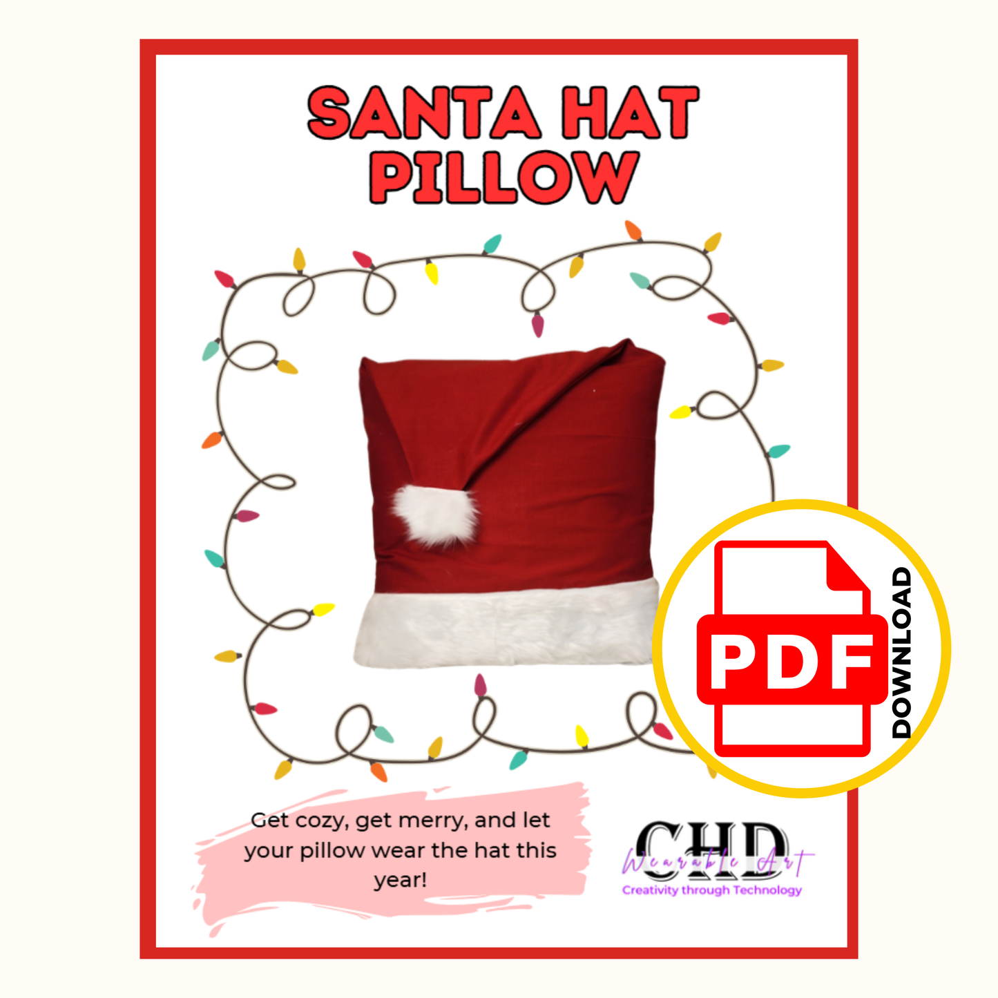 Santa Hat Pillow Cover Sewing Pattern Holiday decor