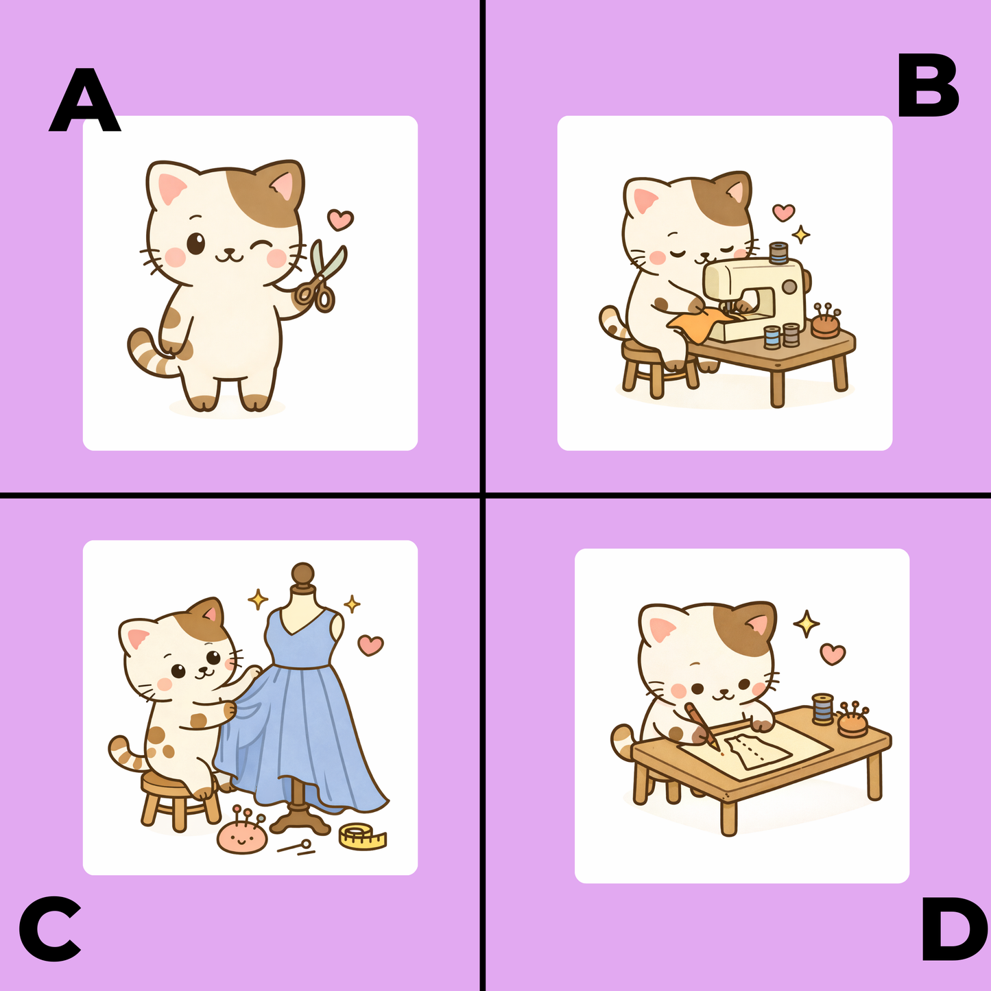 Tan Cat Sewing Sticker Set –  for Sewists & Crafters – 1" or 2" Vinyl Stickers