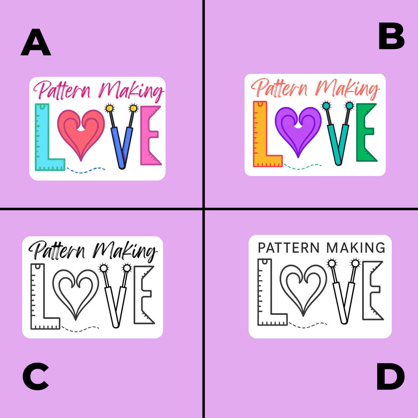 Pattern Making Love Sticker – Black & White or Color – Glossy Vinyl sticker