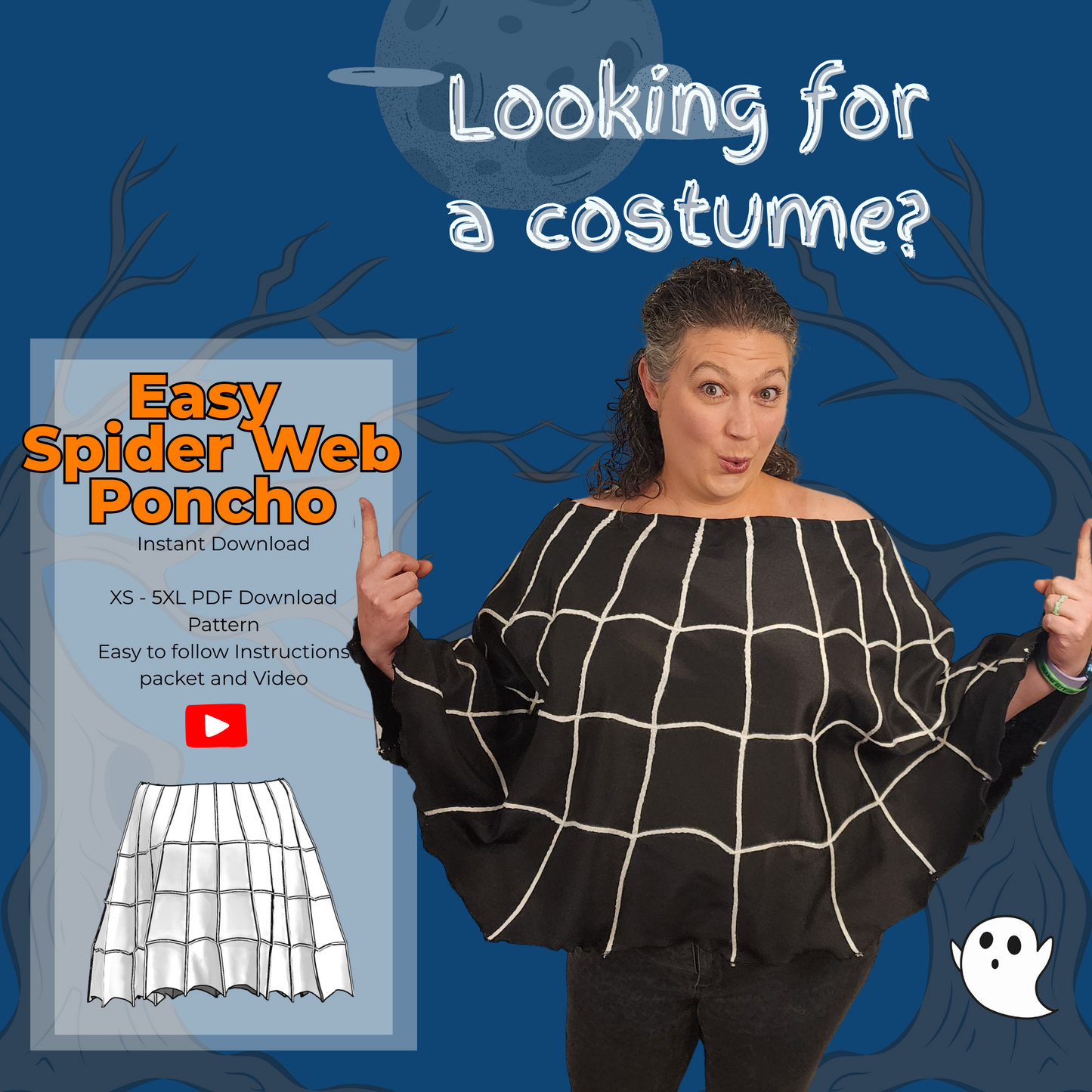 Spider Web Poncho Sewing Pattern PDF and Projector Instructions with Video Tutorial Sizes XS-5XL