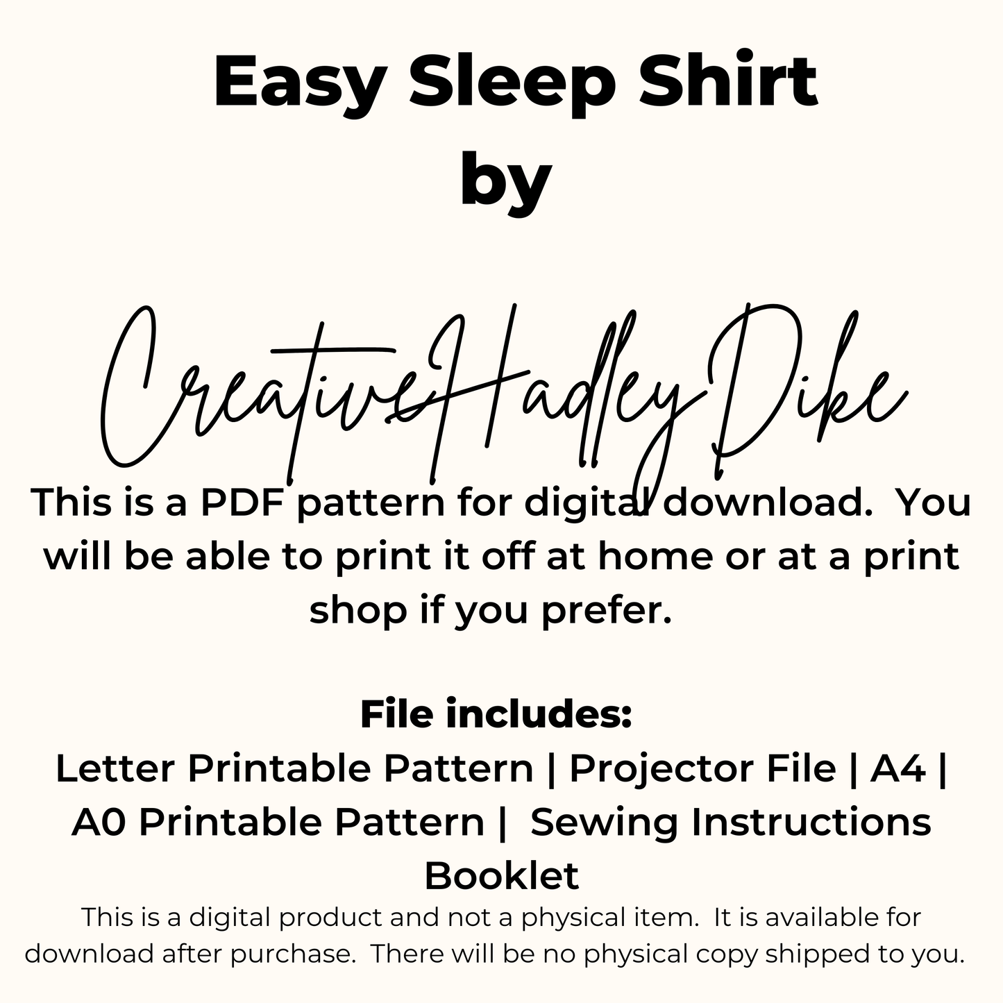 Easy Sleep Shirt Sewing Pattern – Beginner Knit Pajama Top PDF 17 Sizes