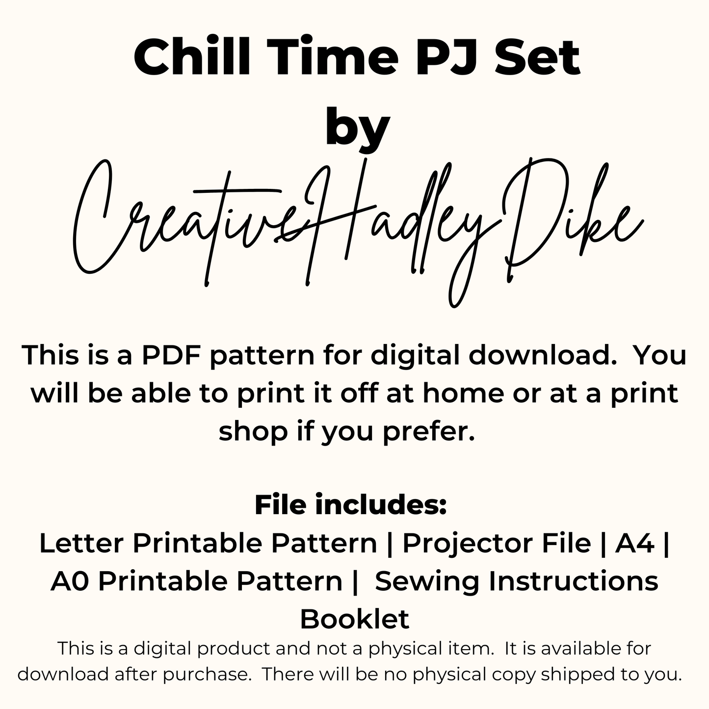 Chill Time PJ Set Sewing Pattern – Easy Loungewear Top and Pants PDF 20 Sizes