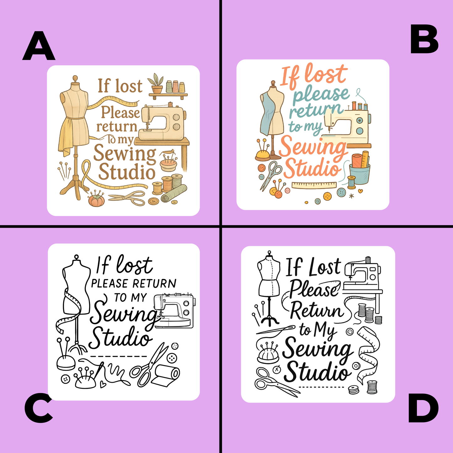 If Lost Return to My Sewing Studio Stickers – Sewing Humor Glossy Vinyl Decals