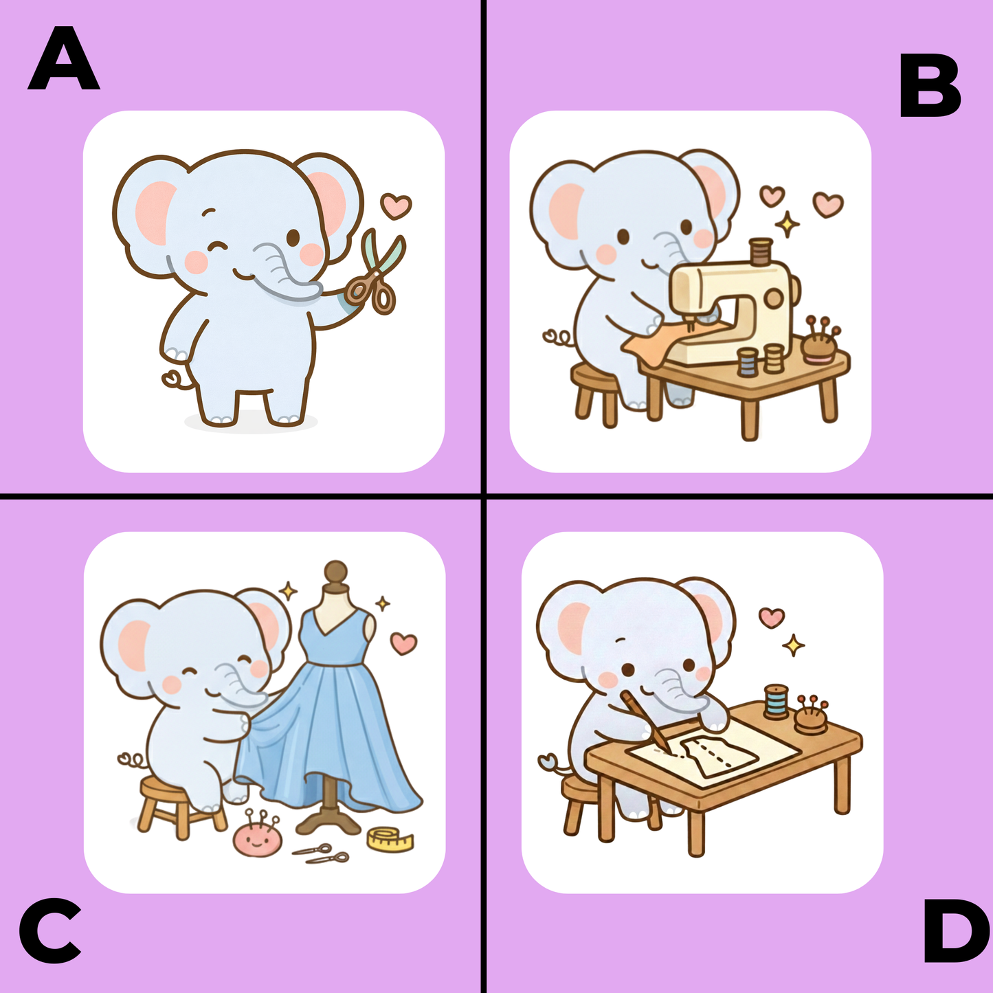 Elephant Sewing Sticker Set – for Sewists & Crafters – 1" or 2" Vinyl Stickers