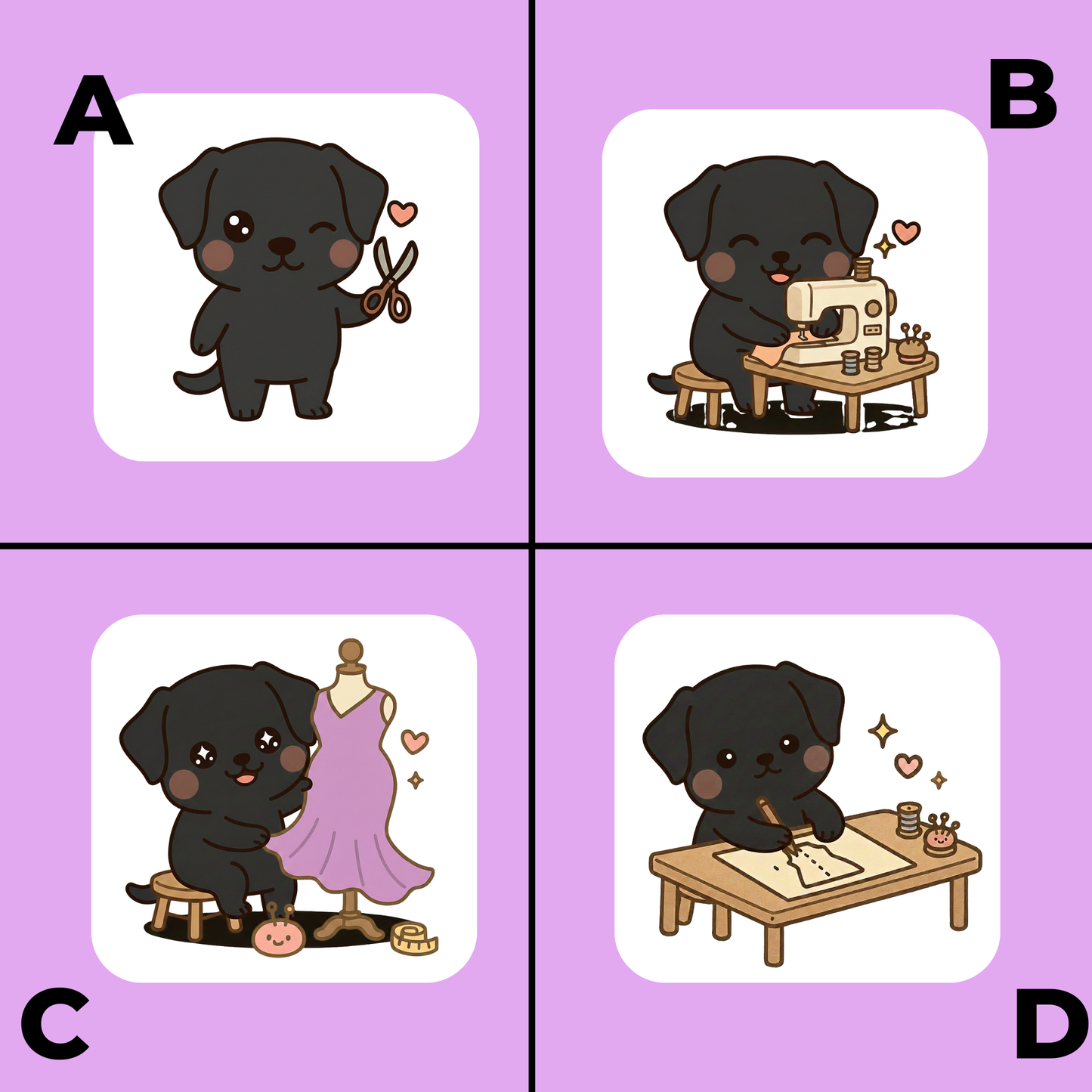Black Lab Dog Sewing Sticker Set –  for Sewists & Crafters – 1" or 2" Vinyl Stickers