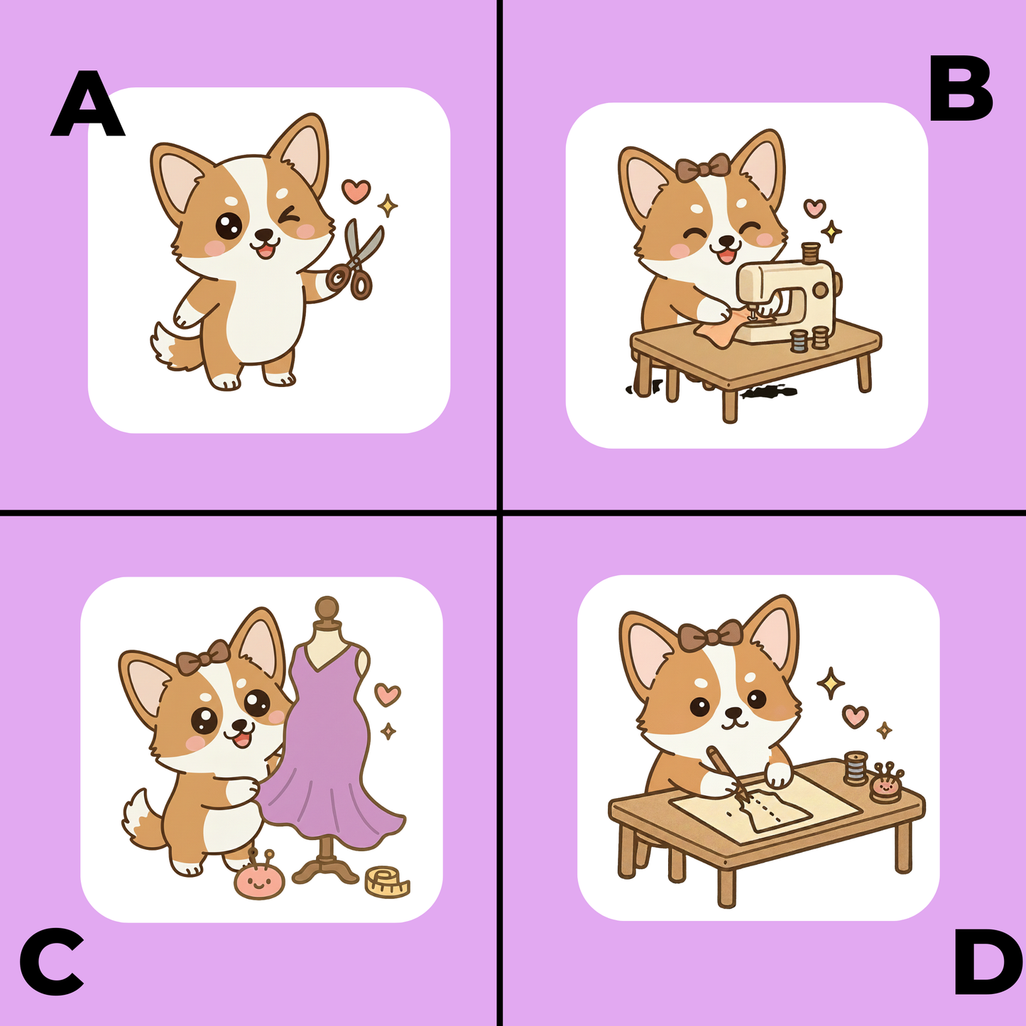 Corgi Dog Sewing Sticker Set –  for Sewists & Crafters – 1" or 2" Vinyl Stickers