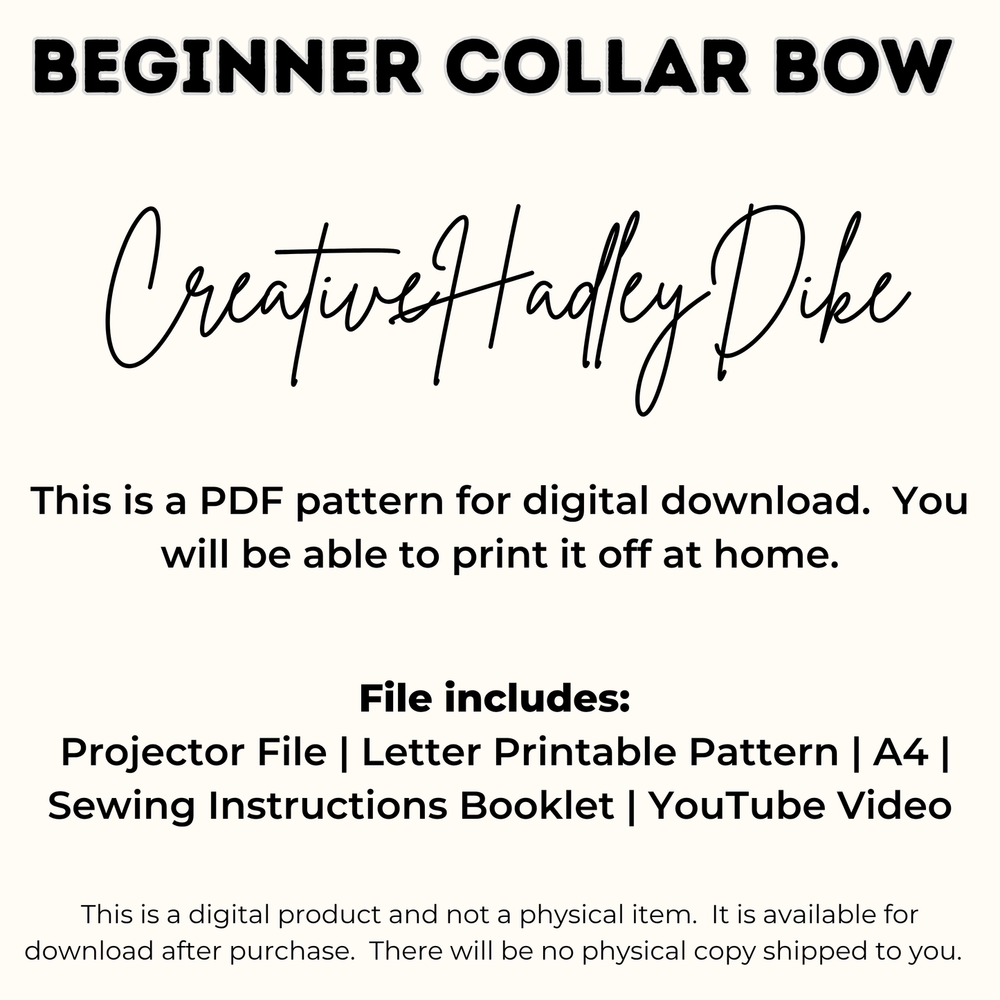 Pet Collar Bow Sewing Pattern, Easy Beginner PDF and Projector Files with 8 Sizes