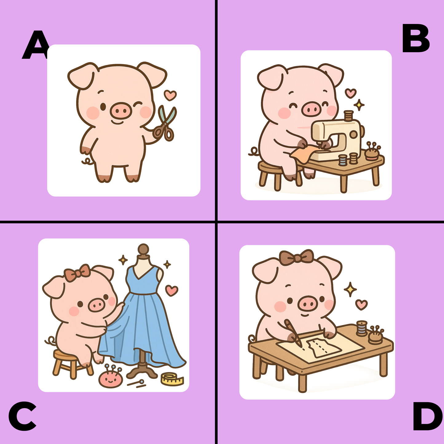 Pig Sewing Sticker Set –  for Sewists & Crafters – 1" or 2" Vinyl Stickers