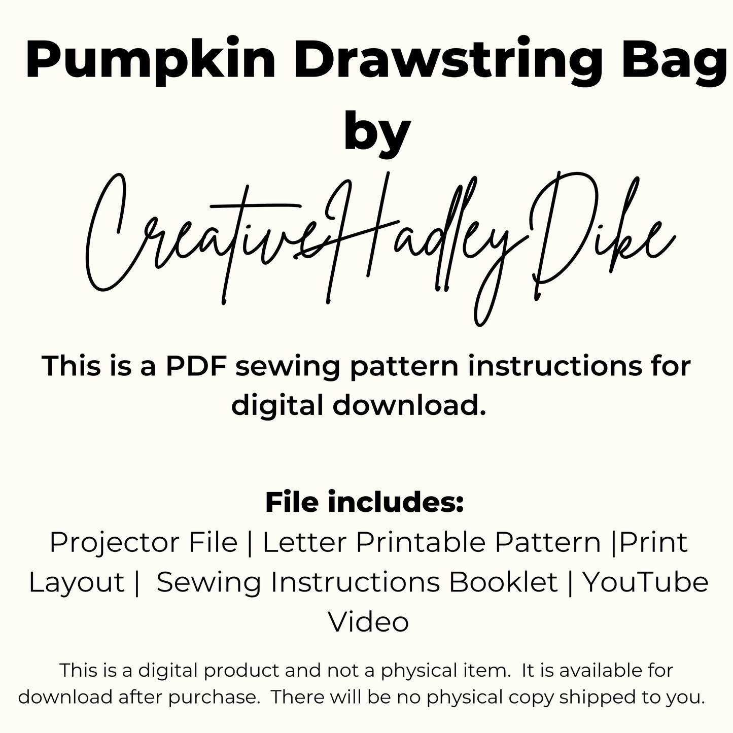 Pumpkin Bag Sewing Pattern with 3 Sizes, Printable PDF and Projector File, and Step-bystep video tutorial