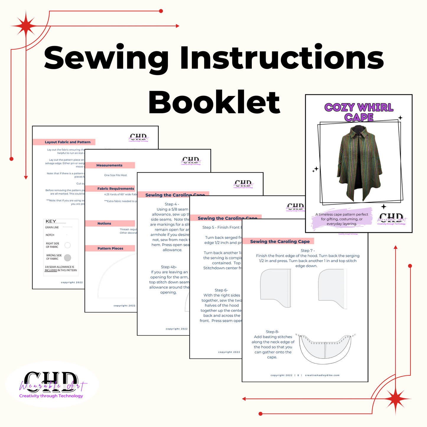 Cozy Cape Sewing Pattern PDF – Beginner Friendly Cape with Collar or Hood Options, 12 Sizes