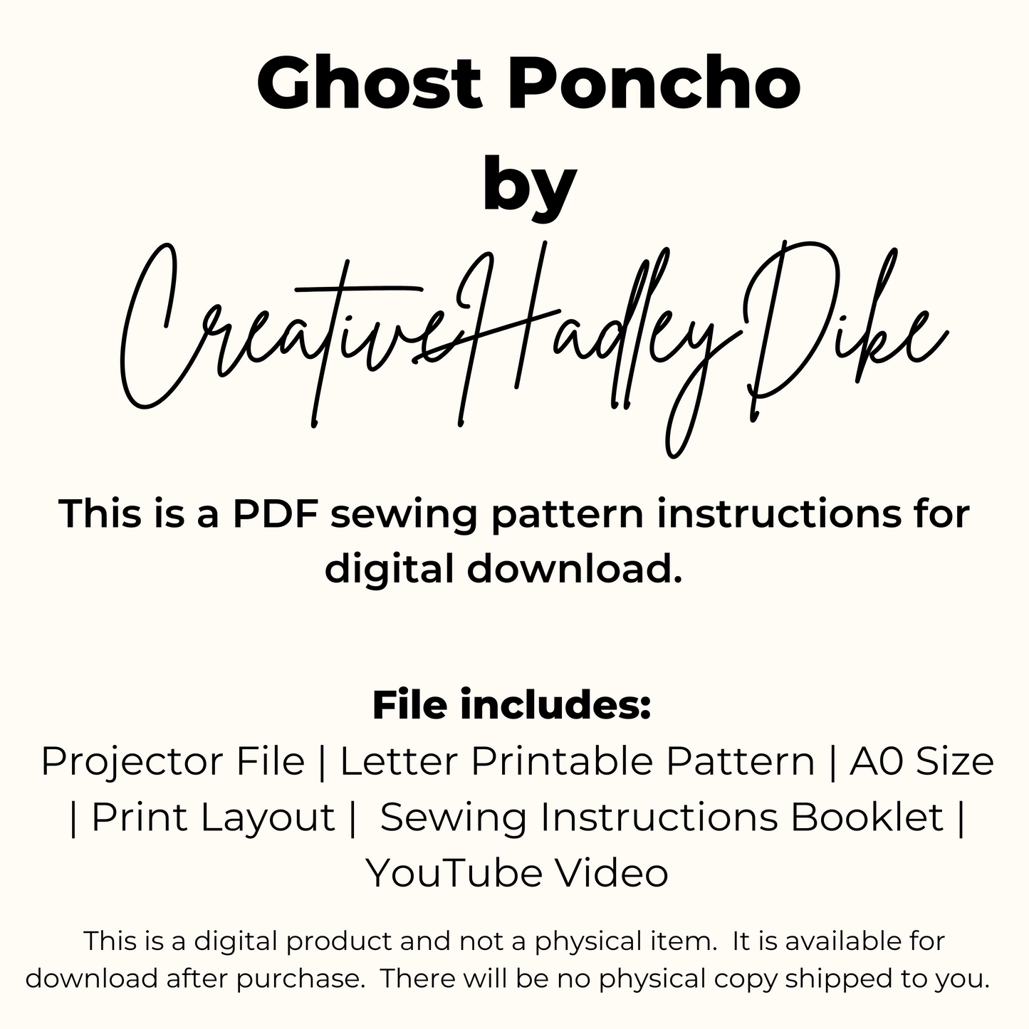 Ghost Poncho PDF Sewing Pattern with Printable  & Projector Files and Step-by-Step Sew Along Video Sizes XS-5XL