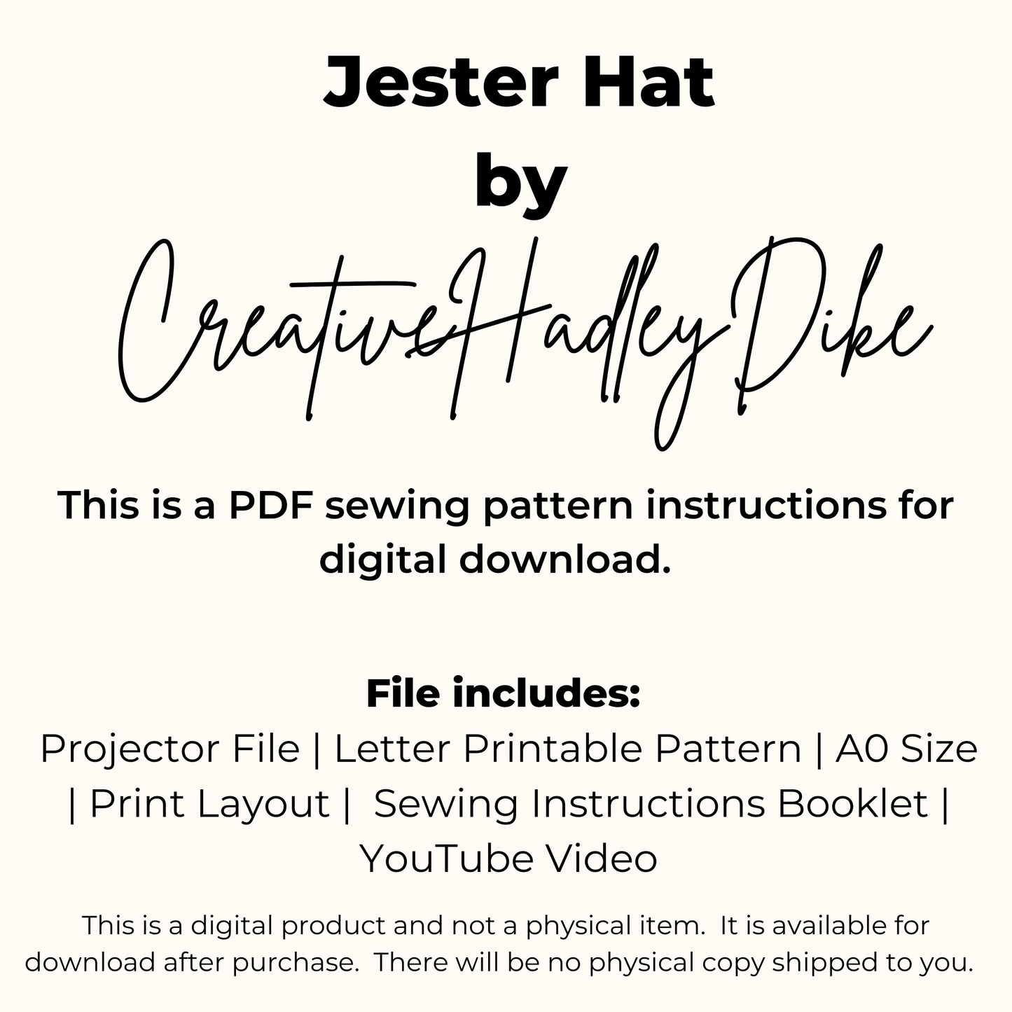 Jester Costume Hat Sewing Pattern with Video (PDF and Projector Files)