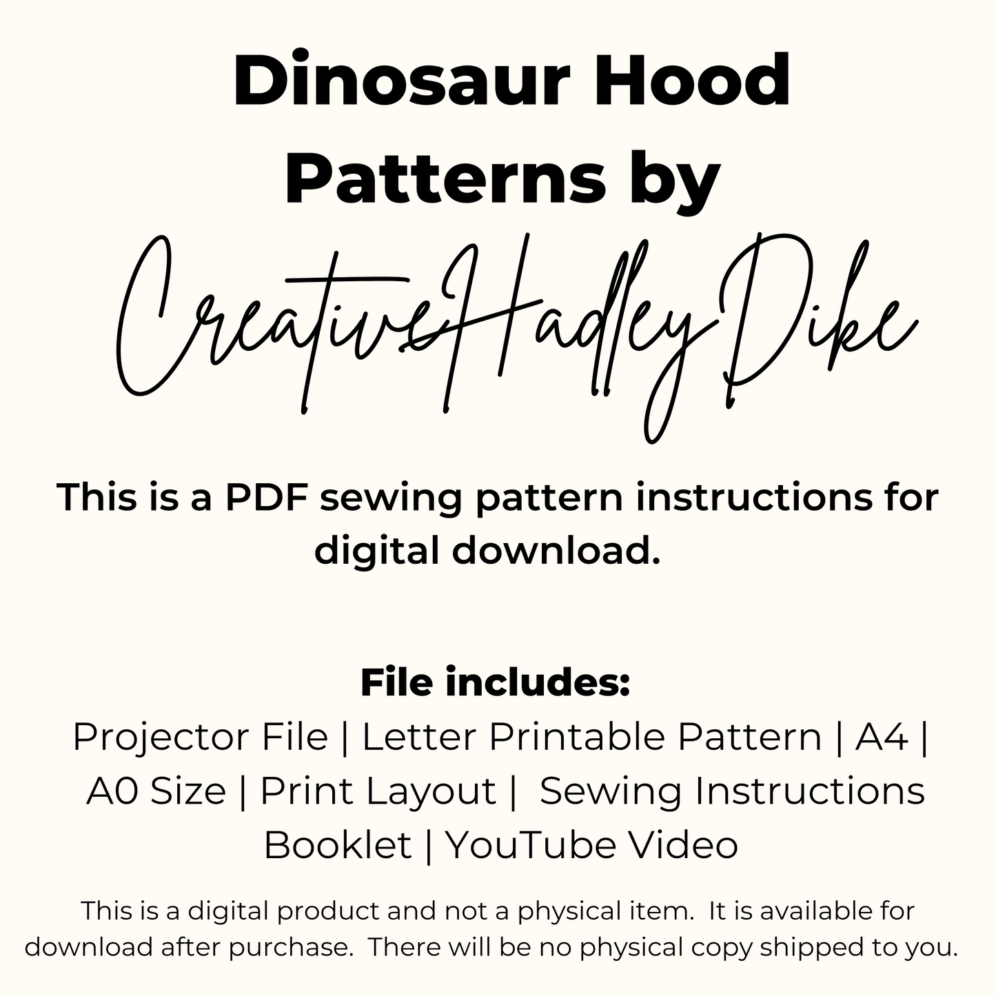 Dinosaur Spikes Hood Sewing Pattern, PDF + Projector  8-Sizes