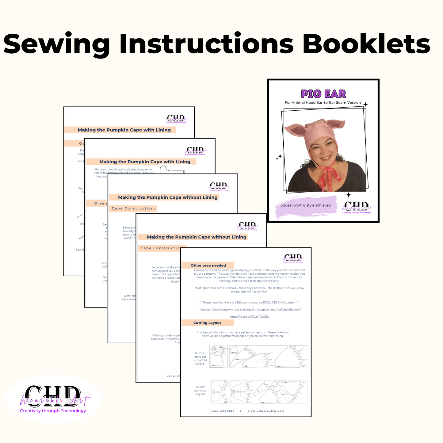 Pig Hood Sewing Pattern, PDF + Projector  8-Sizes