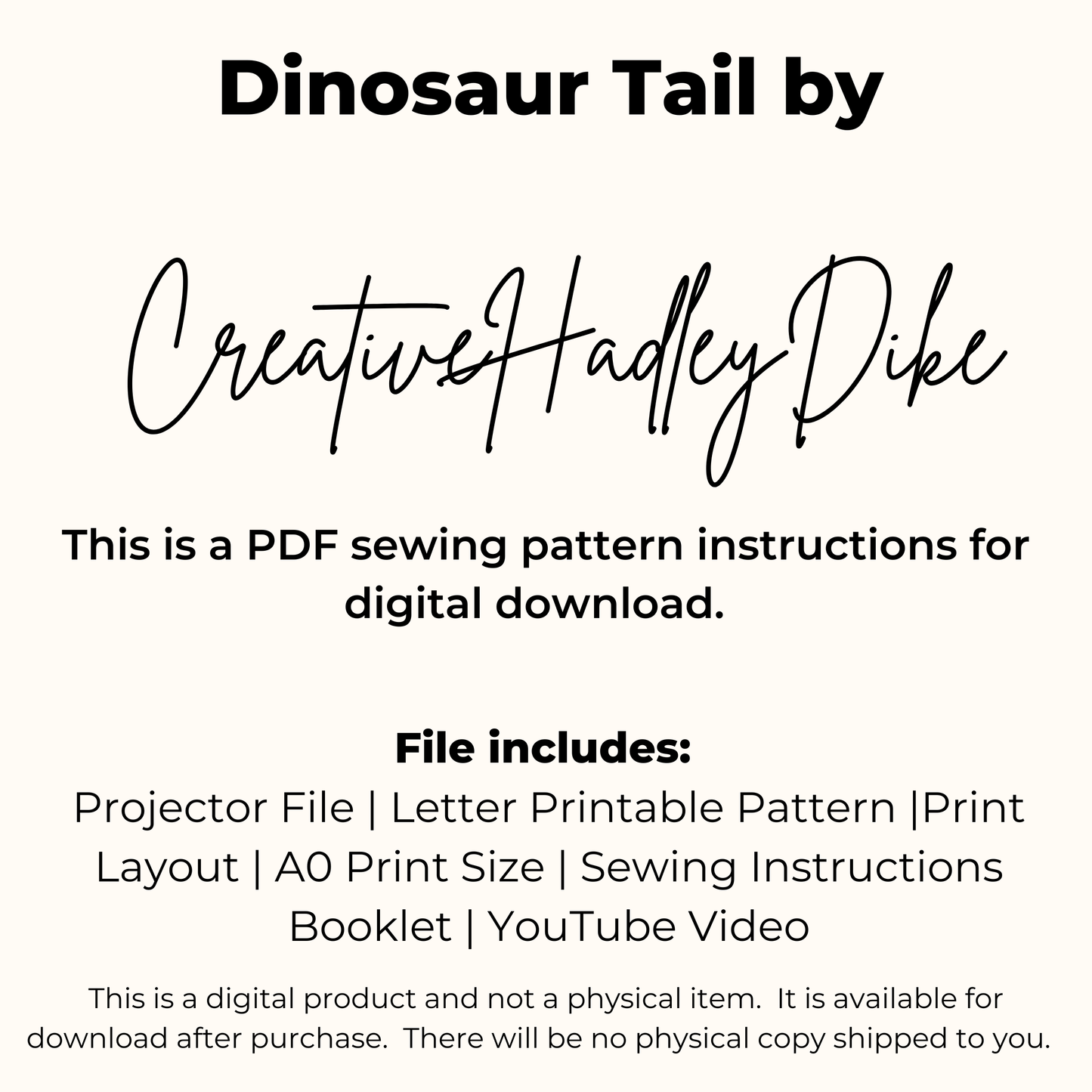 Dinosaur Tail Sewing Pattern PDF – 3 Lengths with Adjustable Waistband – Kids Costume
