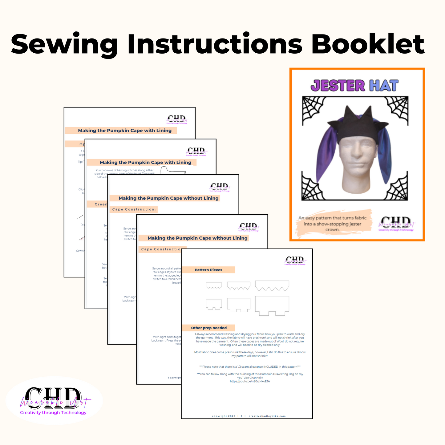 Jester Costume Hat Sewing Pattern with Video (PDF and Projector Files)