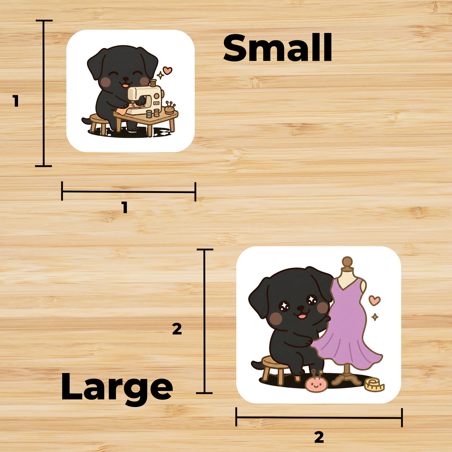 Black Lab Dog Sewing Sticker Set –  for Sewists & Crafters – 1" or 2" Vinyl Stickers