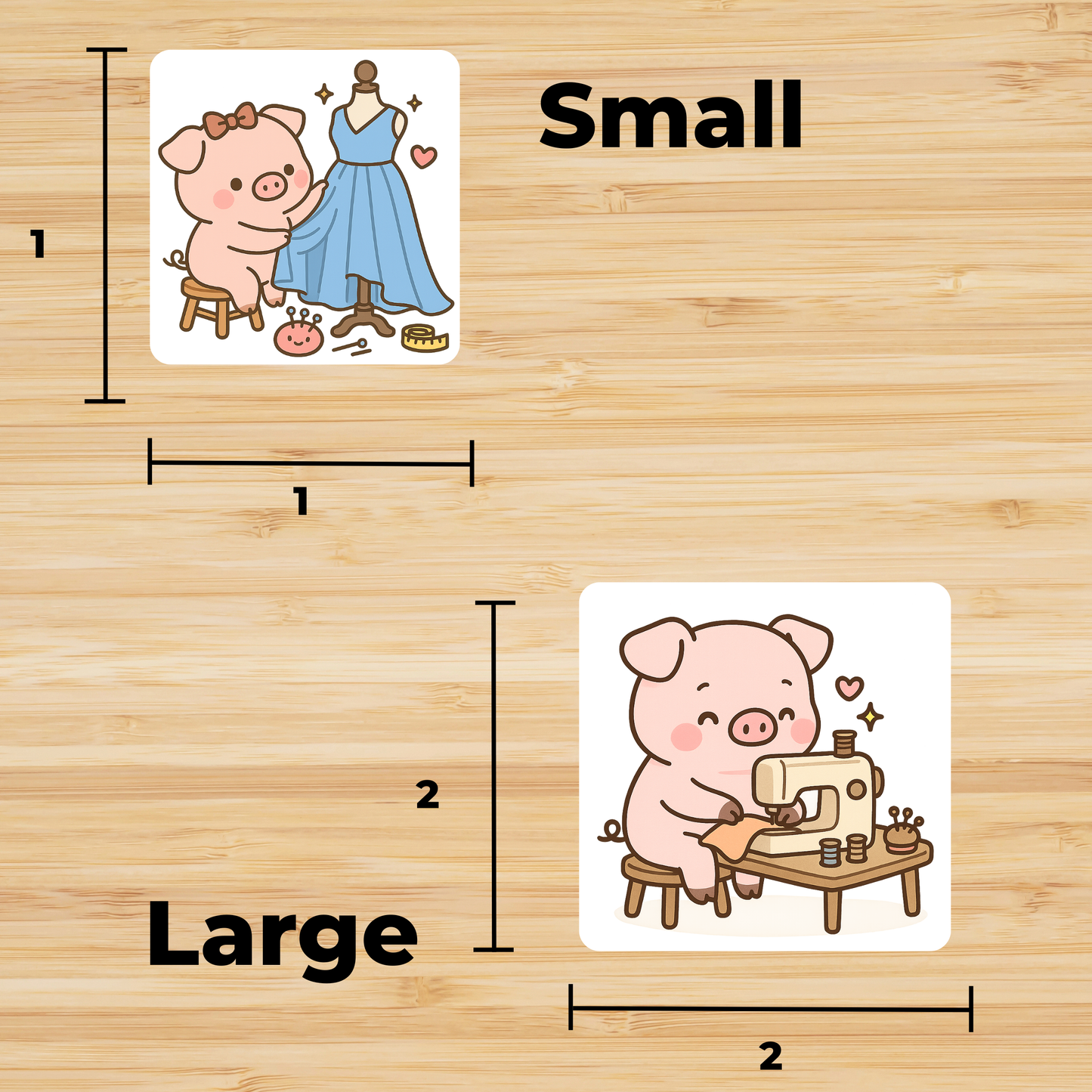 Pig Sewing Sticker Set –  for Sewists & Crafters – 1" or 2" Vinyl Stickers