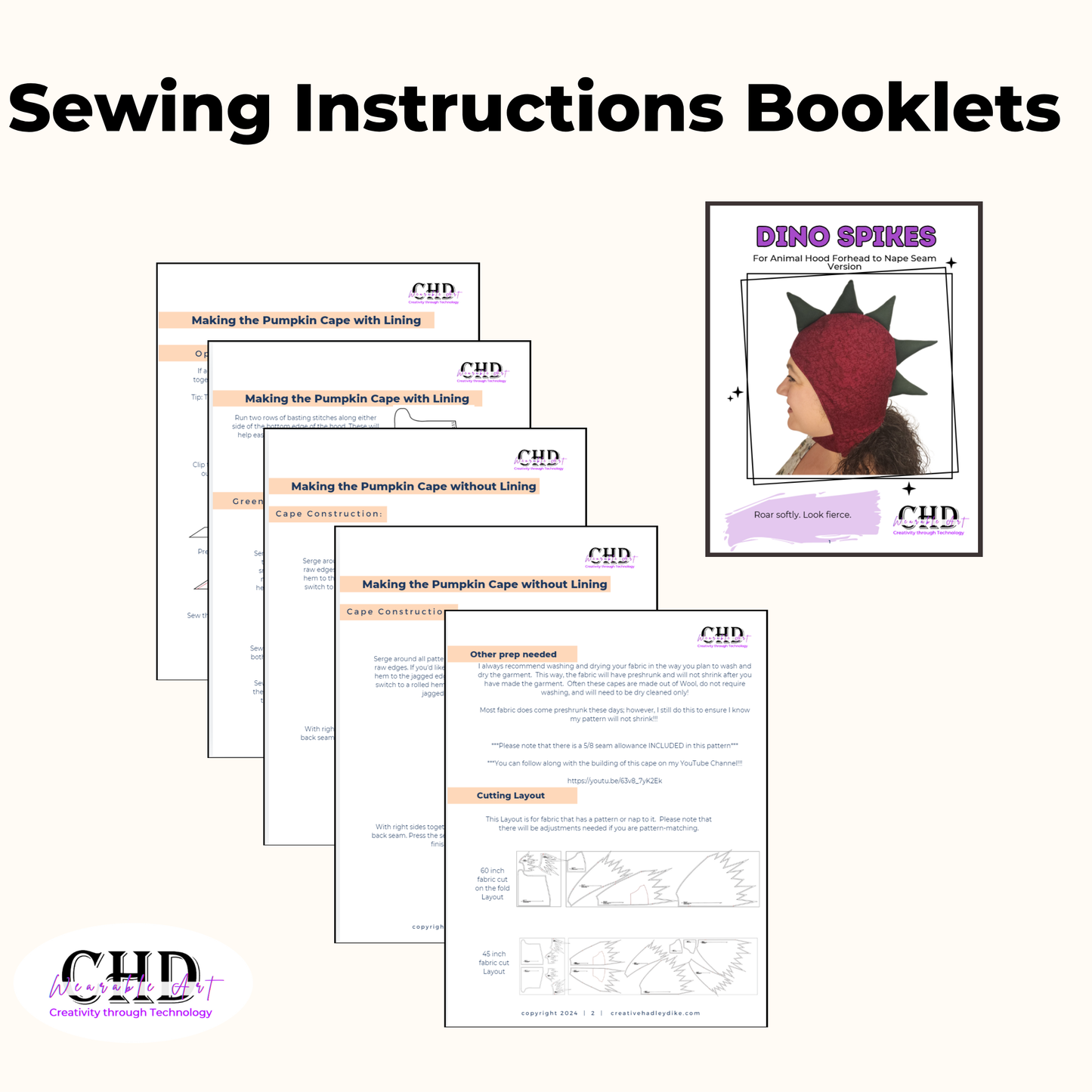 Dinosaur Spikes Hood Sewing Pattern, PDF + Projector  8-Sizes