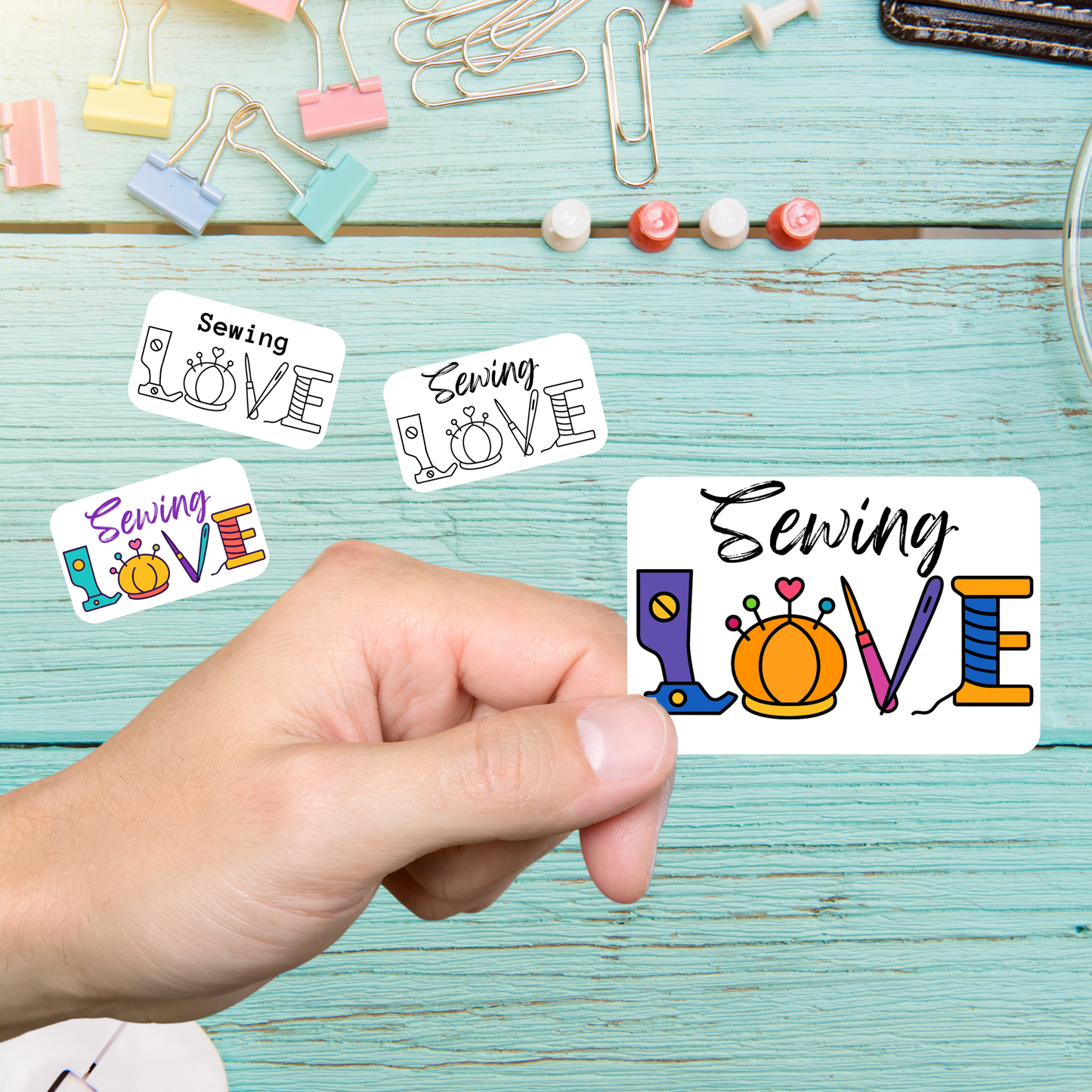 Sewing Love Sticker – Black & White or Color – Glossy Vinyl sticker