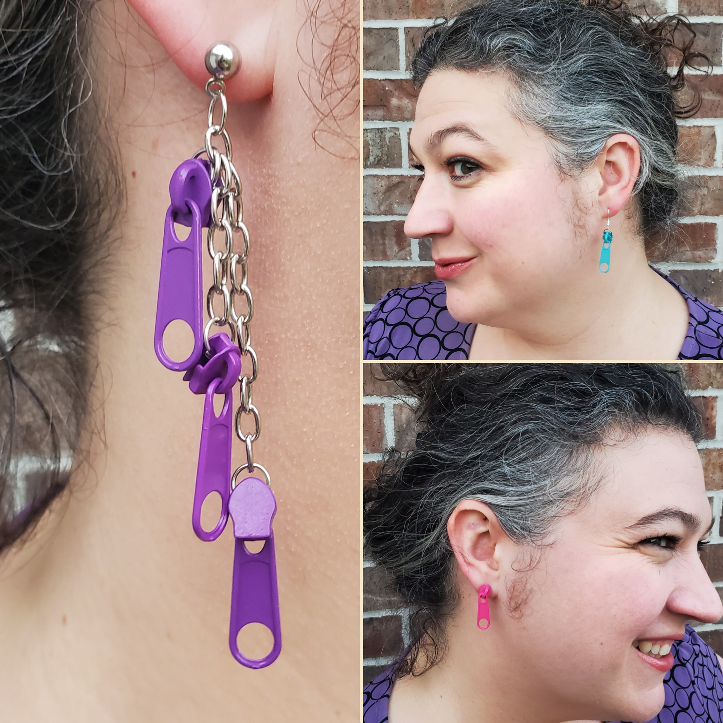 Zipper Pull Earrings on Post